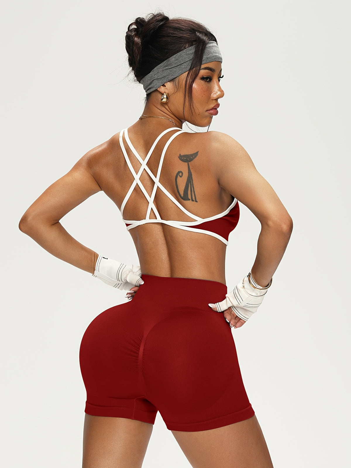 Seamless Stretch Sports Bra & Shorts Set - Burgundy