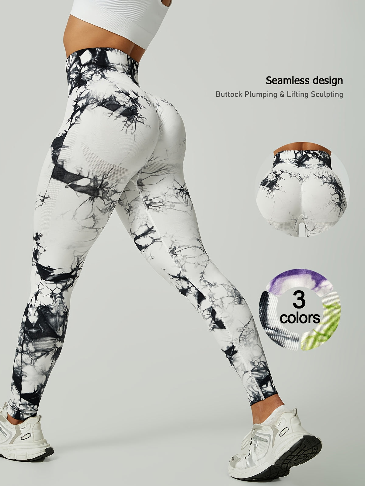 Tie Dye Seamless Leggings - Black & White Tie Dye