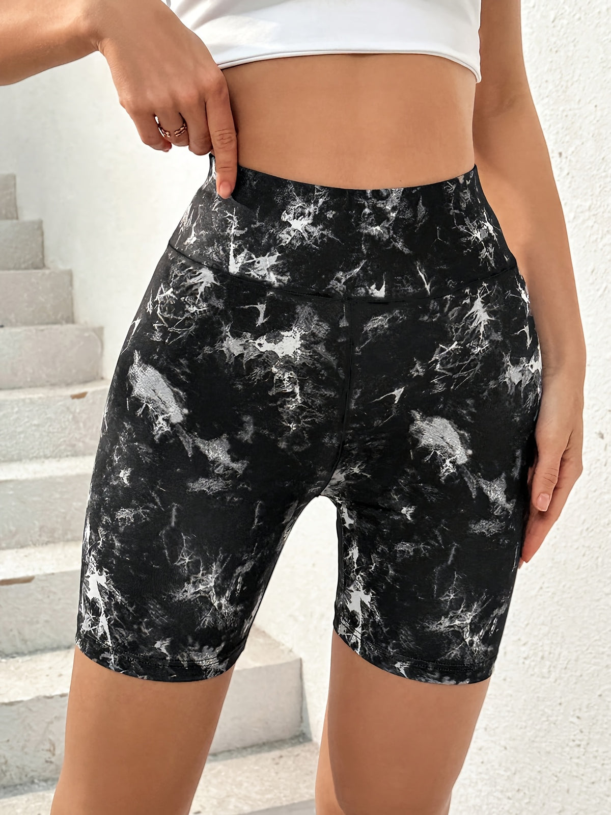 3 Pack Tie-Dye Fitted Athletic Shorts - Black, White & Blue
