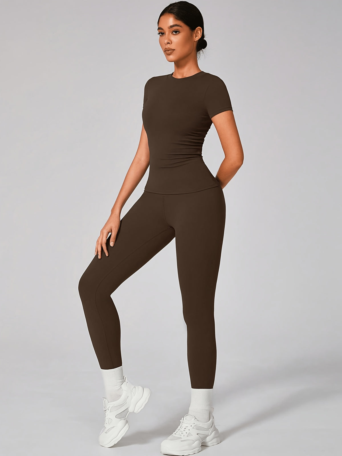 Y Seam Tee & Leggings Set - Coffee