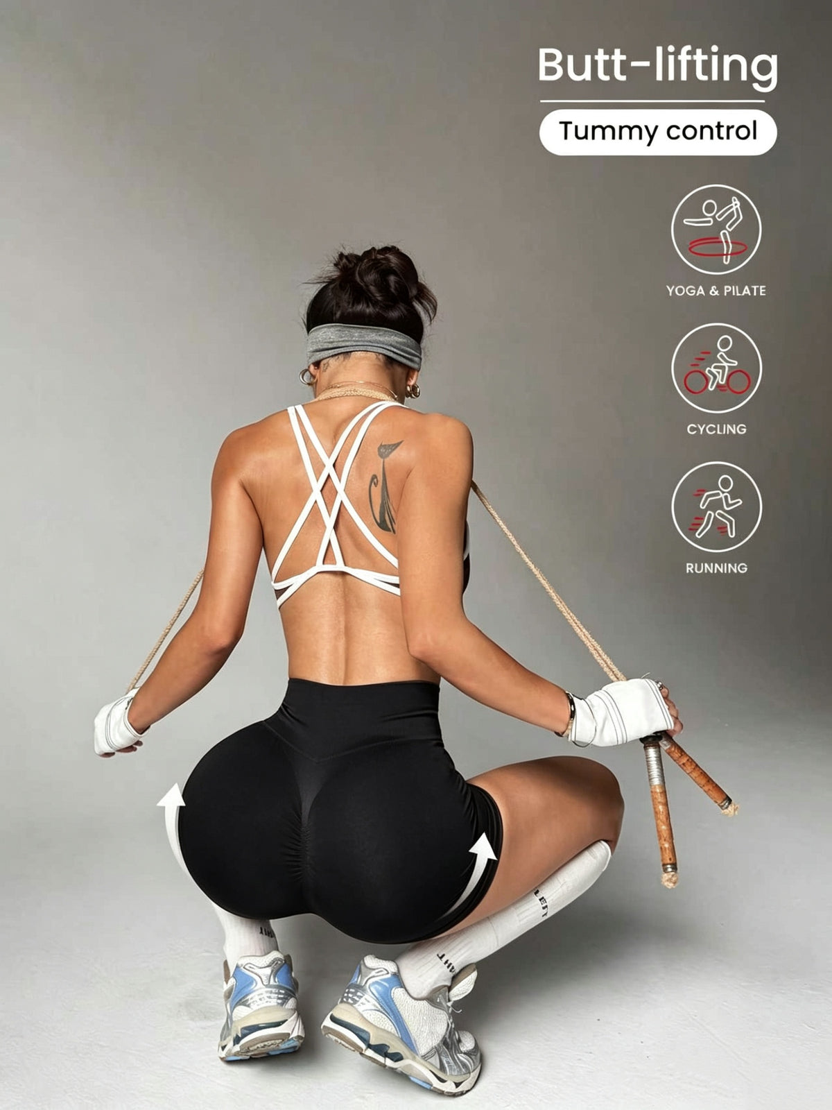 Seamless Stretch Sports Bra & Shorts Set - Black