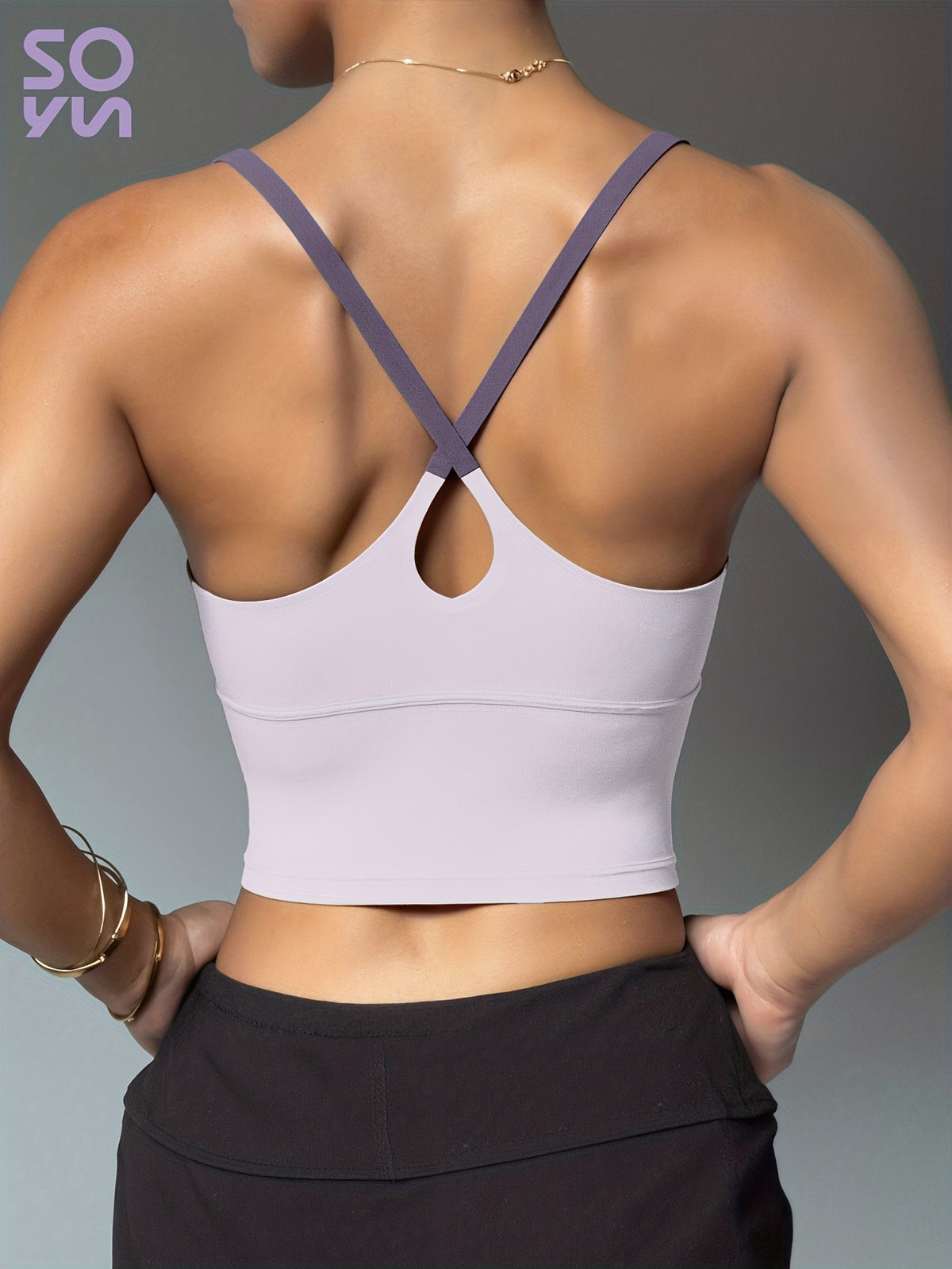 Color Block Padded Yoga Cami - Light Purple