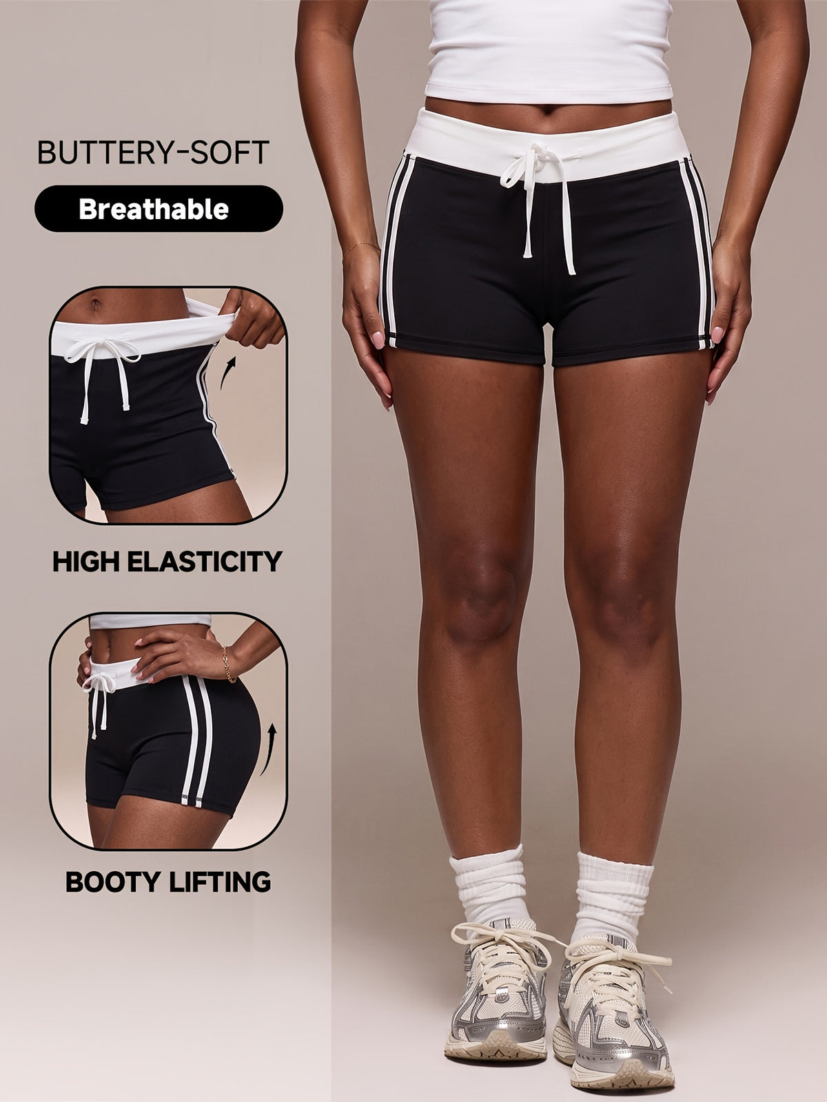 Side Stripe Drawstring Shorts - Black