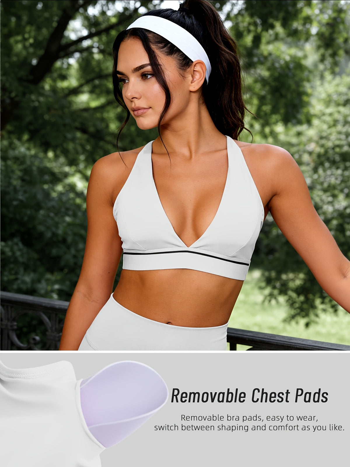 Halter Neck Criss-Cross Sports Bra - Milky