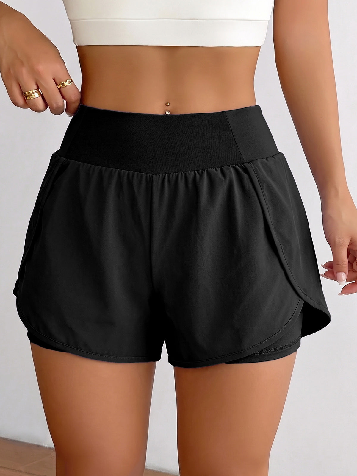 Ruffle Hem 2-in-1 Running Shorts - Black
