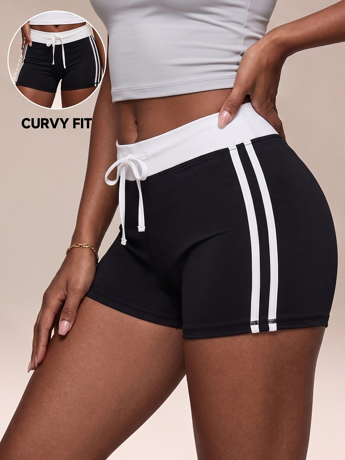 Side Stripe Drawstring Shorts - Black