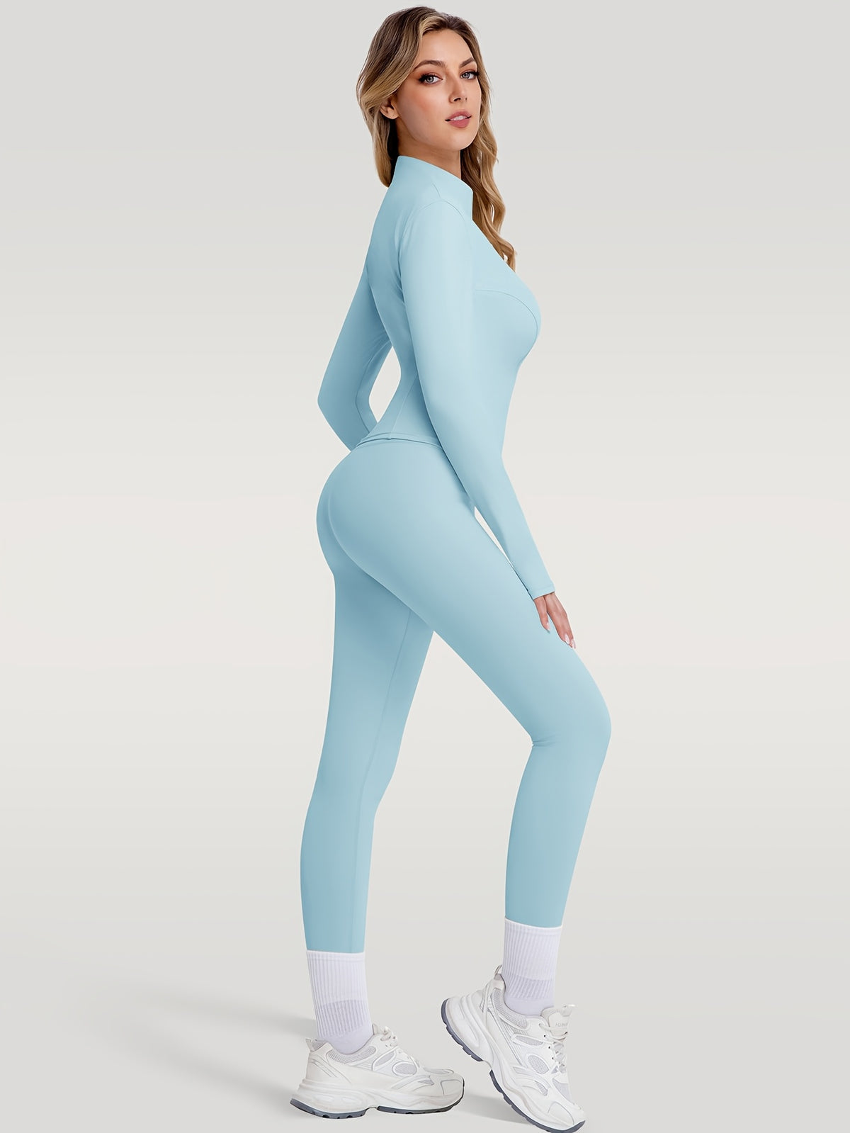 Figure Hugging Jacket & Pants Set - Light Blue