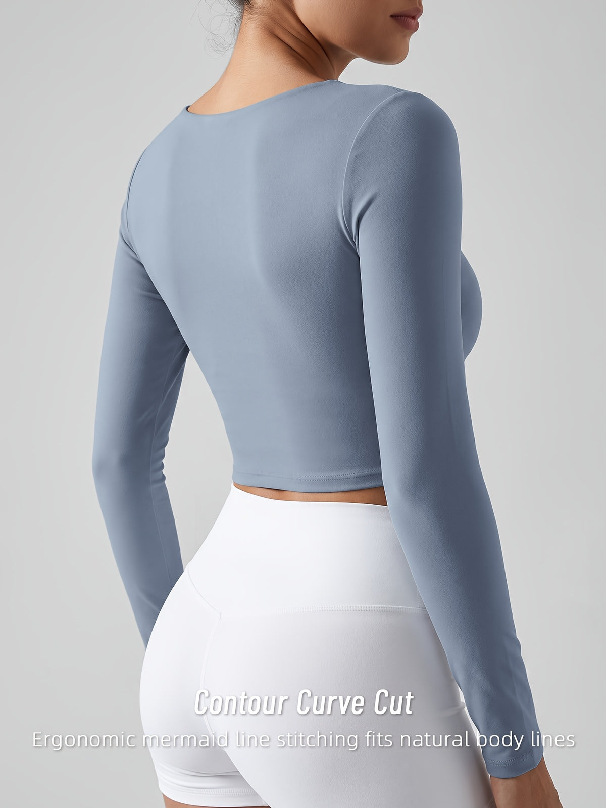 Color Block Padded Long Sleeve Top - Light Blue