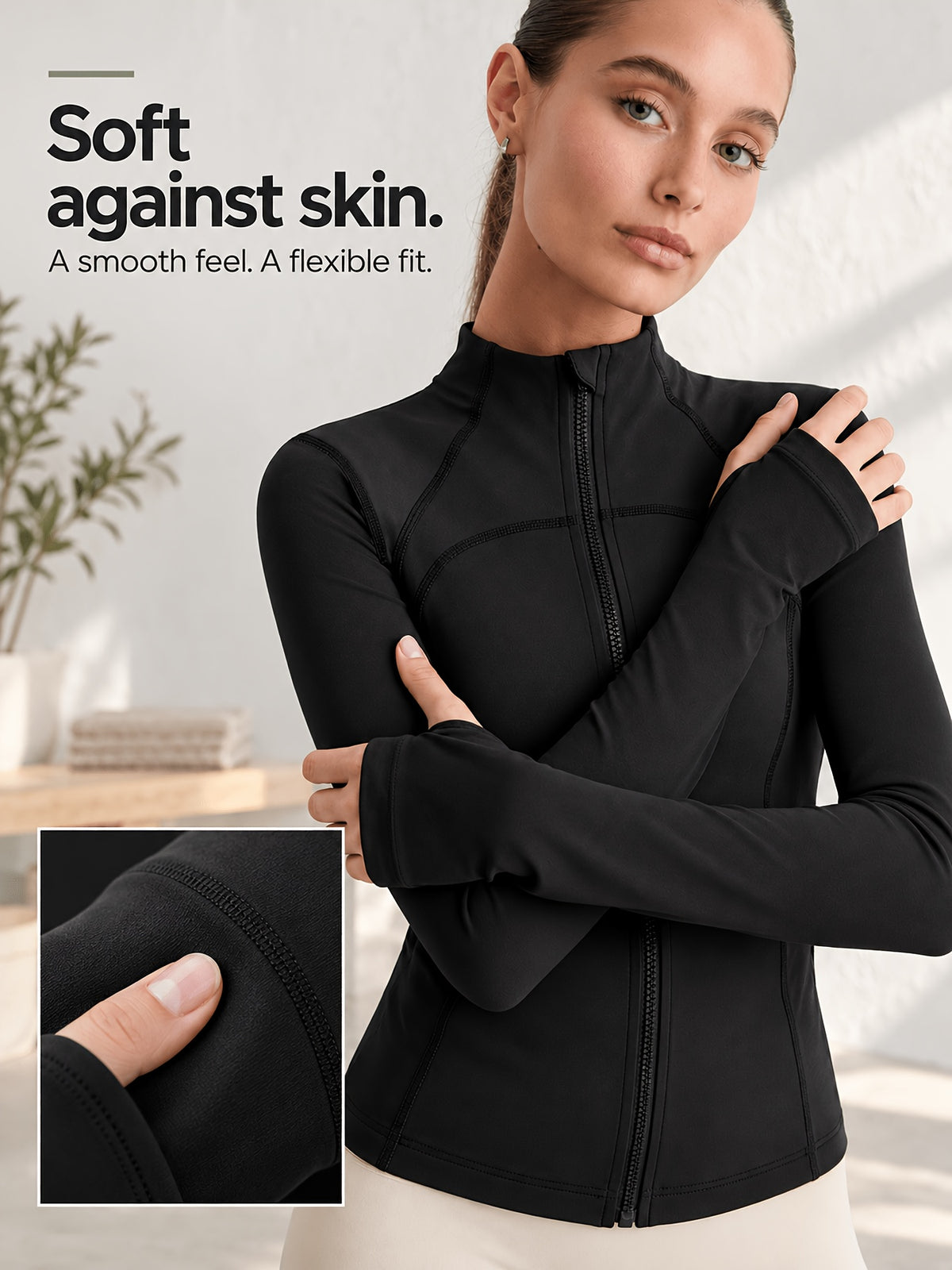 Waist Cinching Cropped Thumbhole Jacket - Black