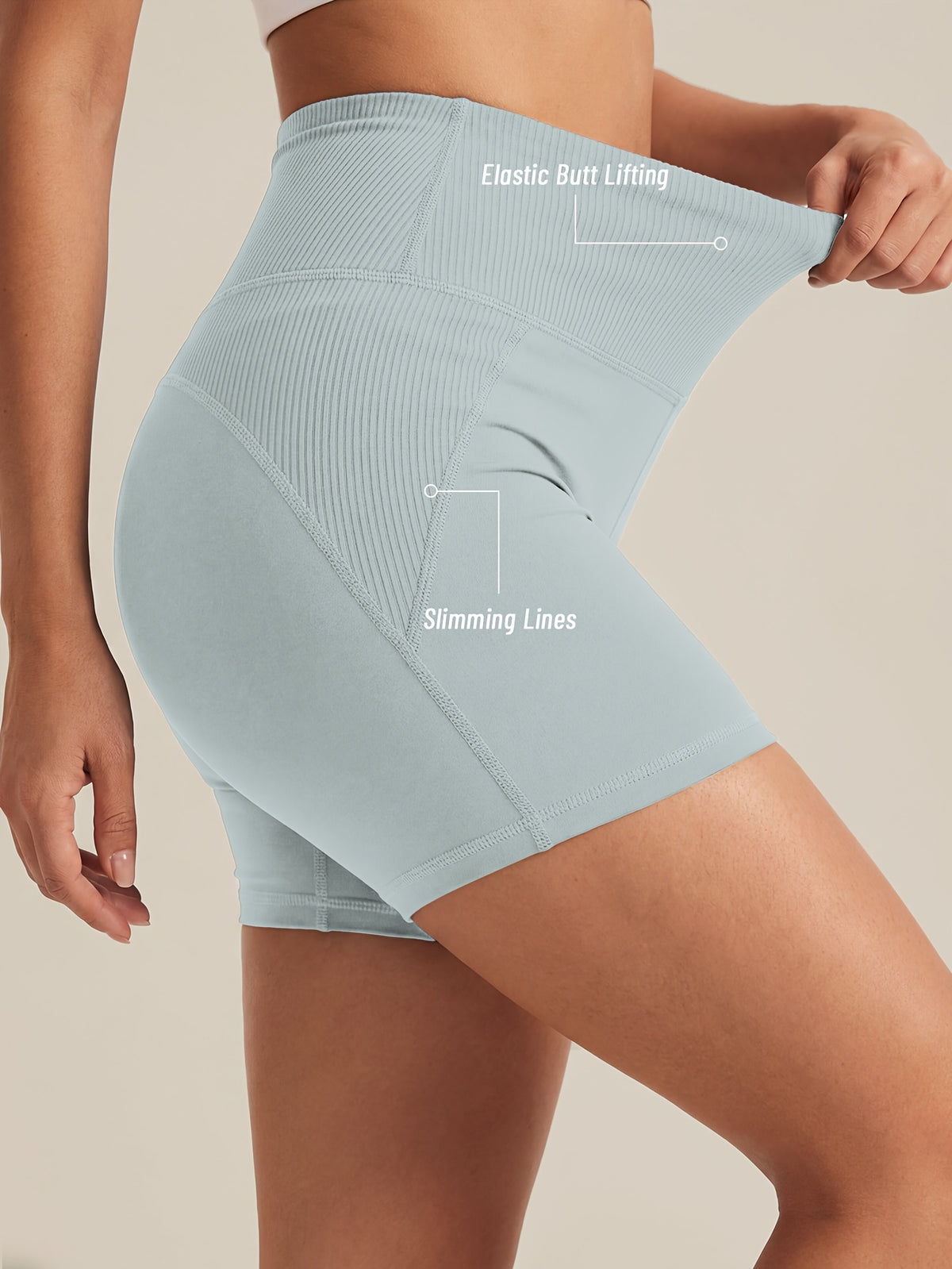 High Waist Lifting Athletic Shorts - Light Cyan