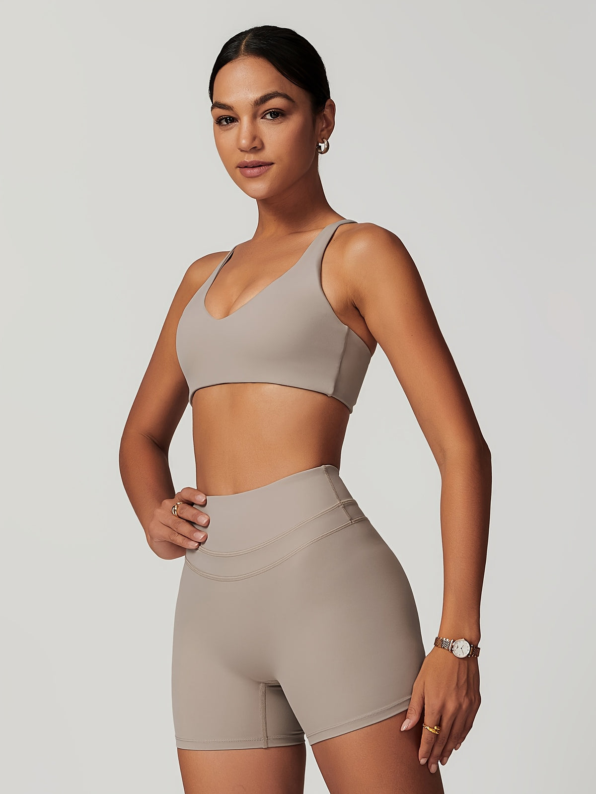 Sculpt Cross Back Two-Piece Set - Space Gray