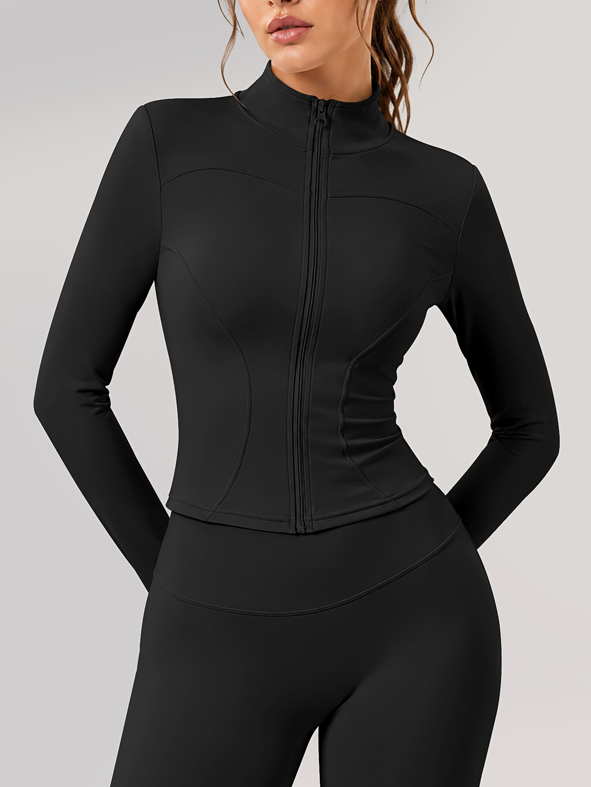 Zip Jacket & Wide Leg Pants Set - Black