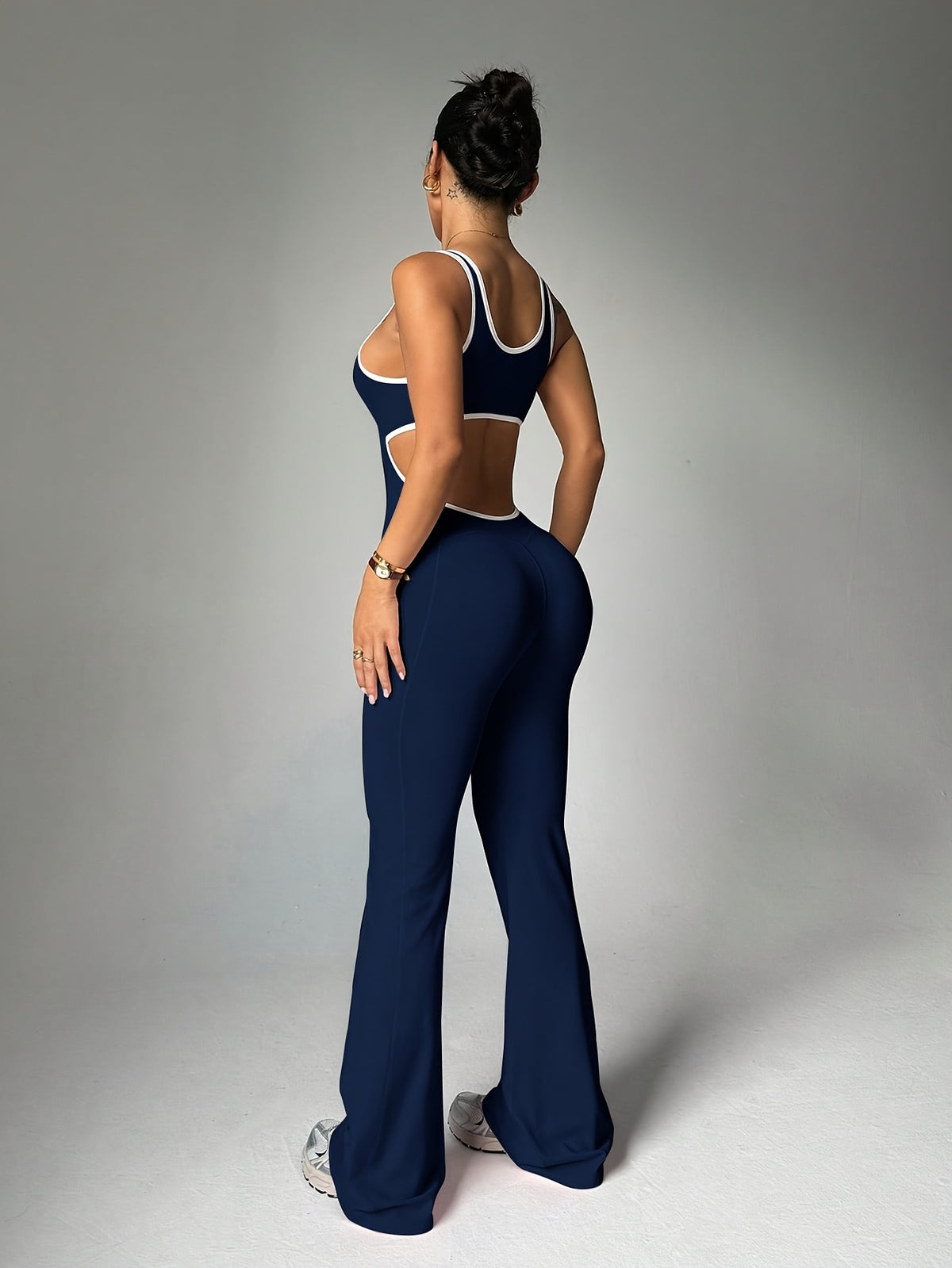 Cut Out Waist Flare Jumpsuit - Navy