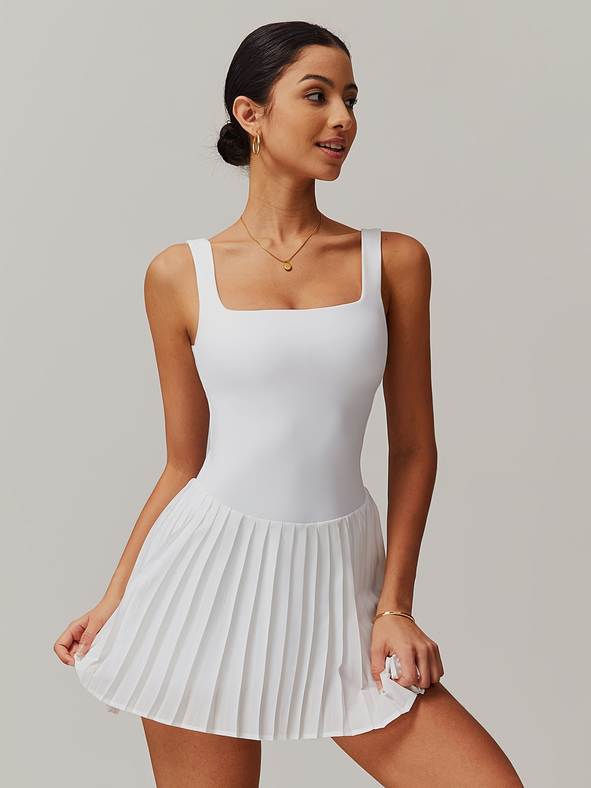 Pleated Strappy Tennis Dress - White