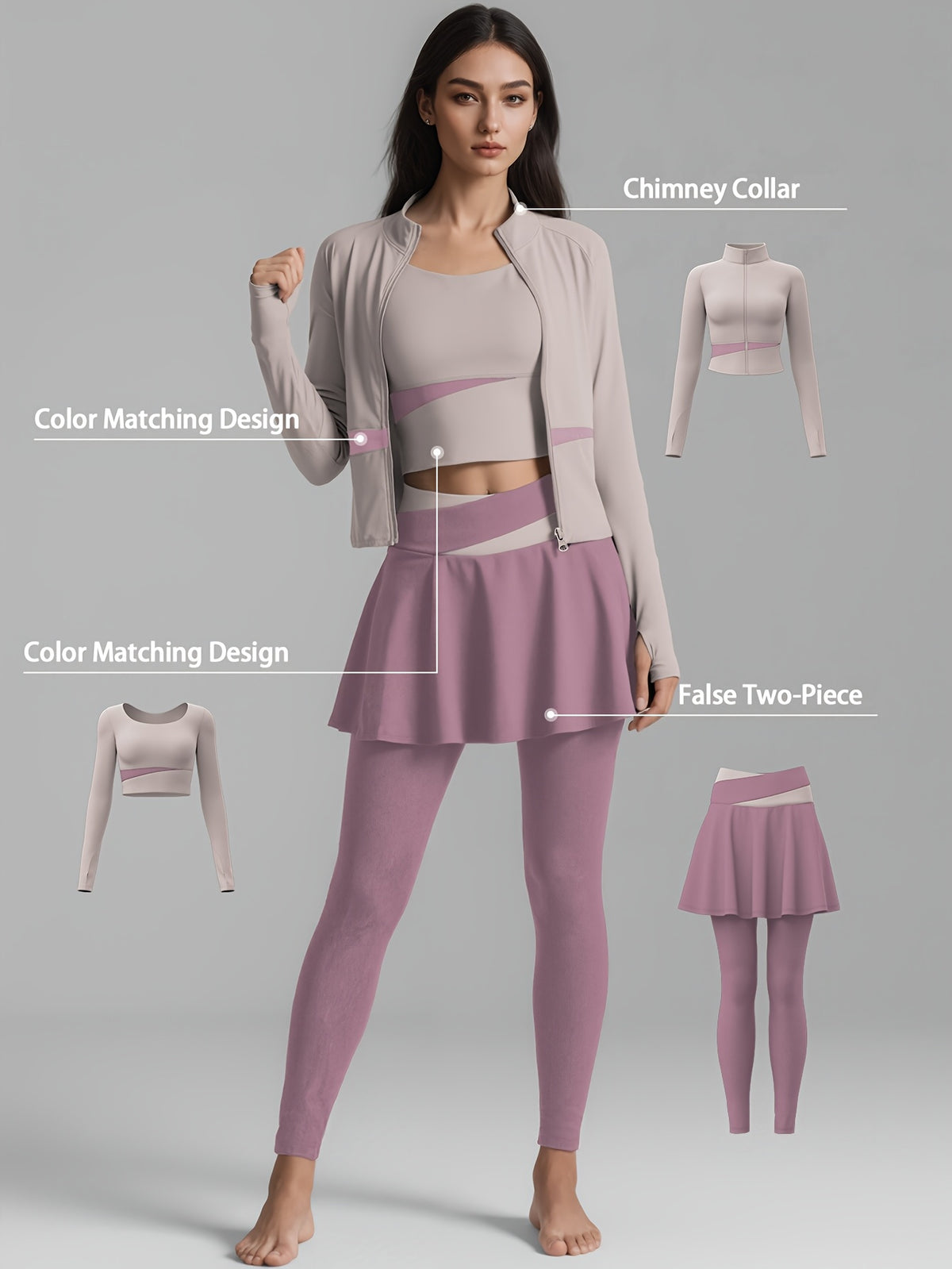 Colour Block Jacket & Skort 3 Piece Set - Light Purple & Purple