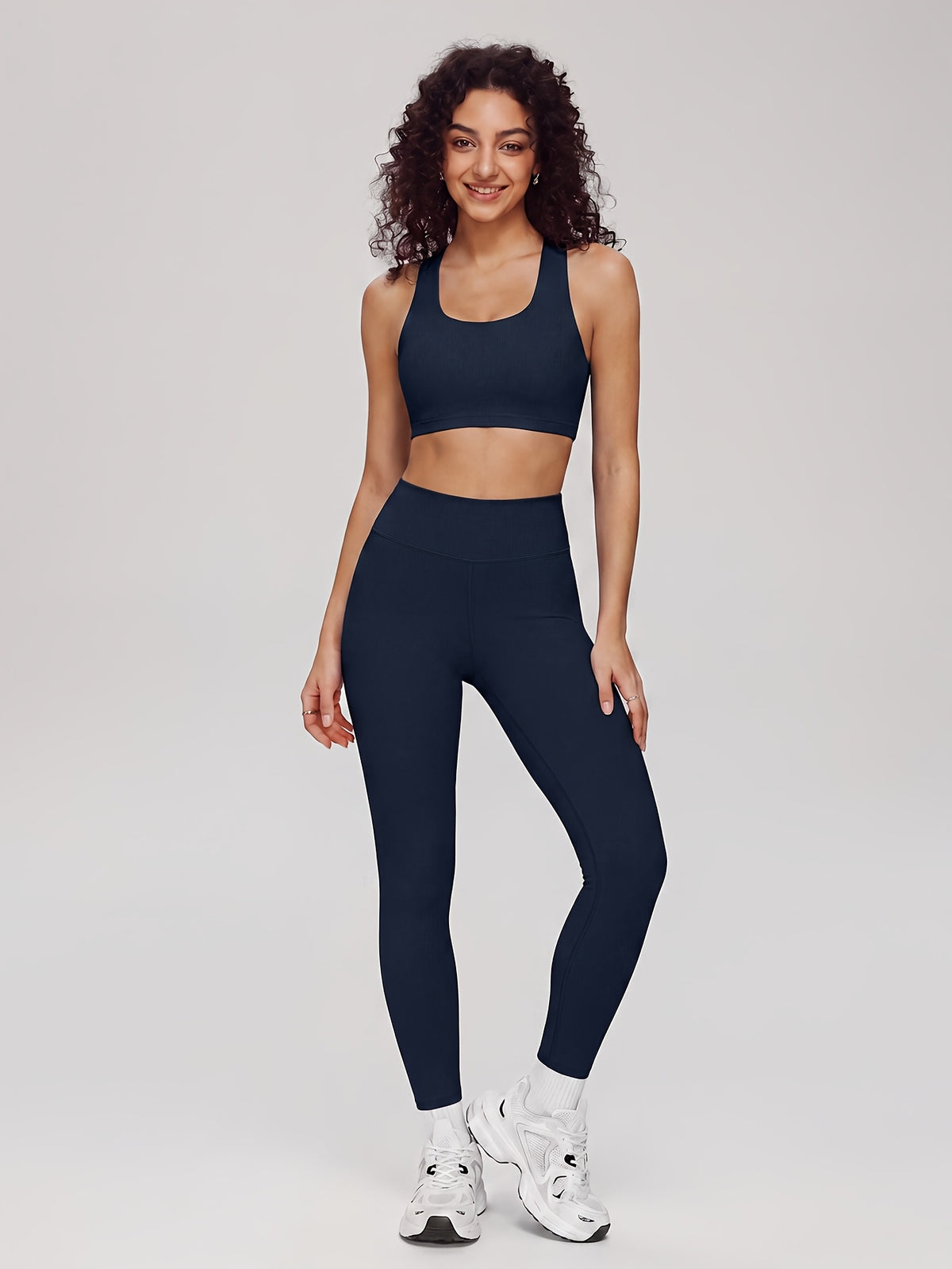 Vest Bra & High Waist Leggings Set - Navy