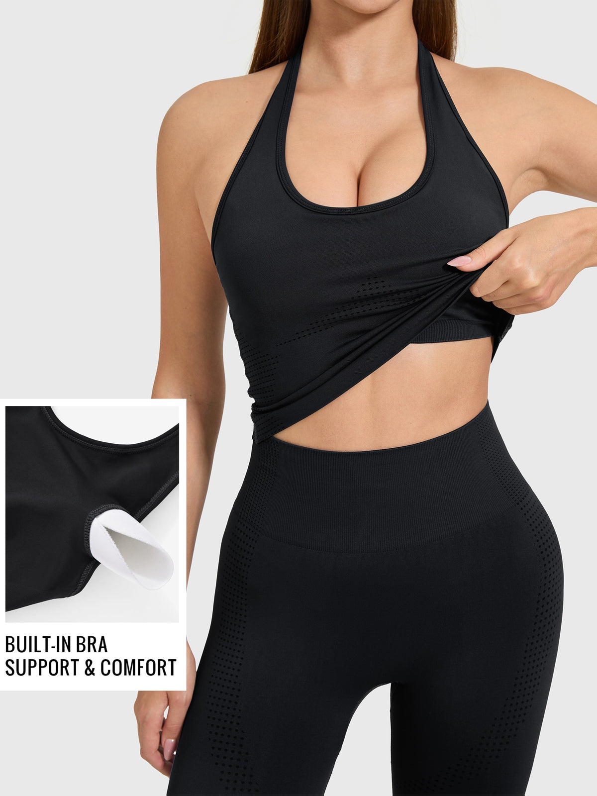 Sleeveless Cross Back Top & Leggings Set - Black