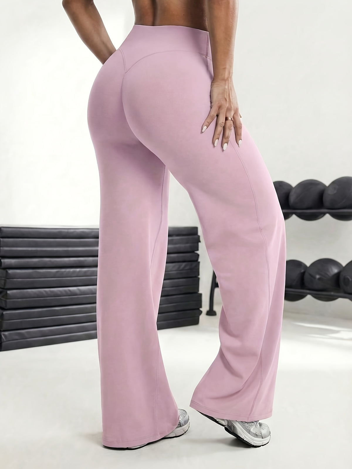 High Waist Flare Yoga Pants - Pink Red