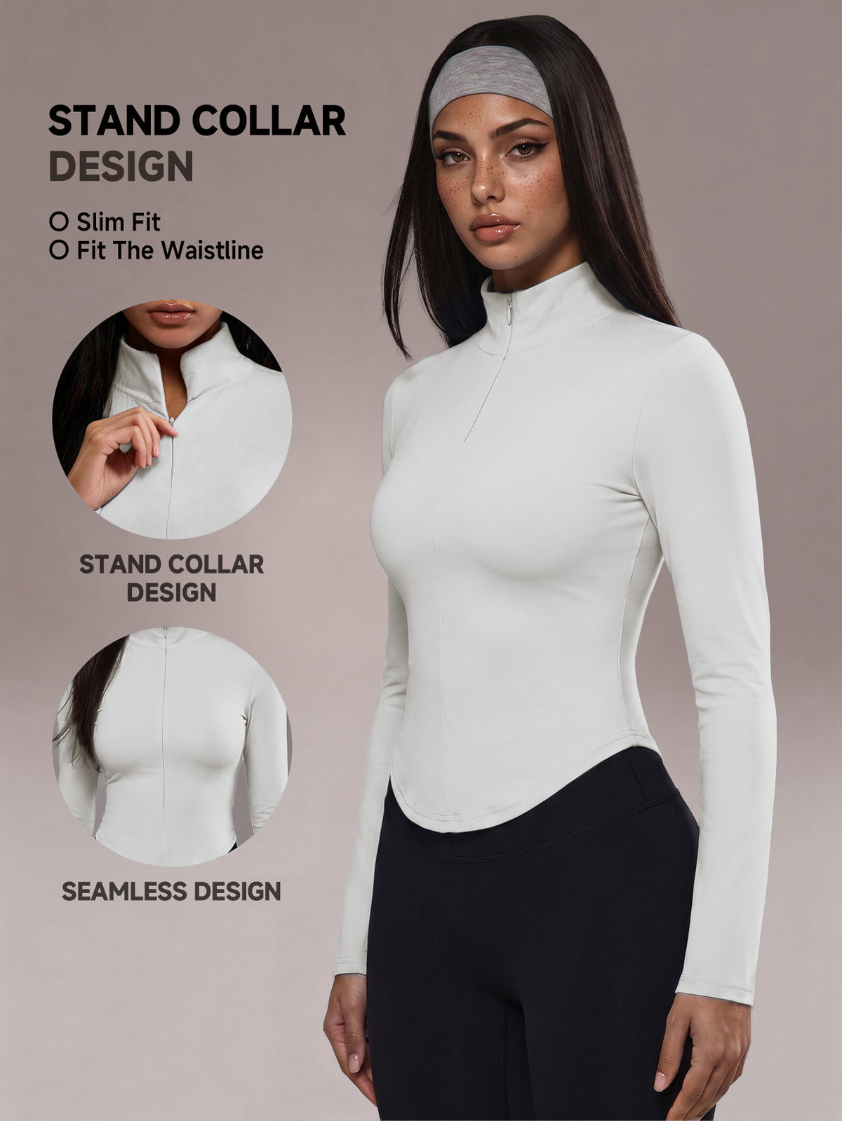Half Zip Curved Hem Top - White