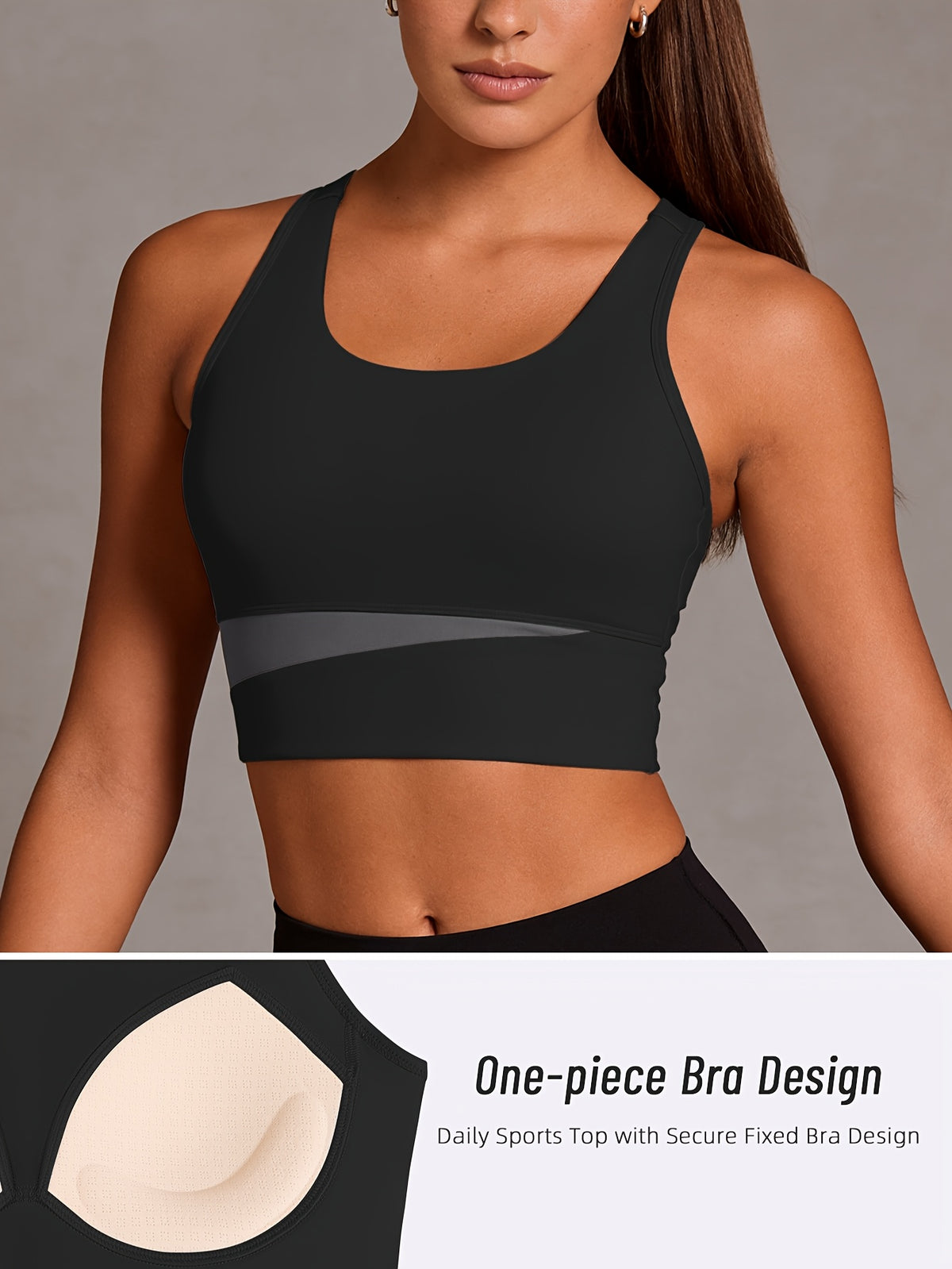 Color Block Strappy Sports Bra - Black