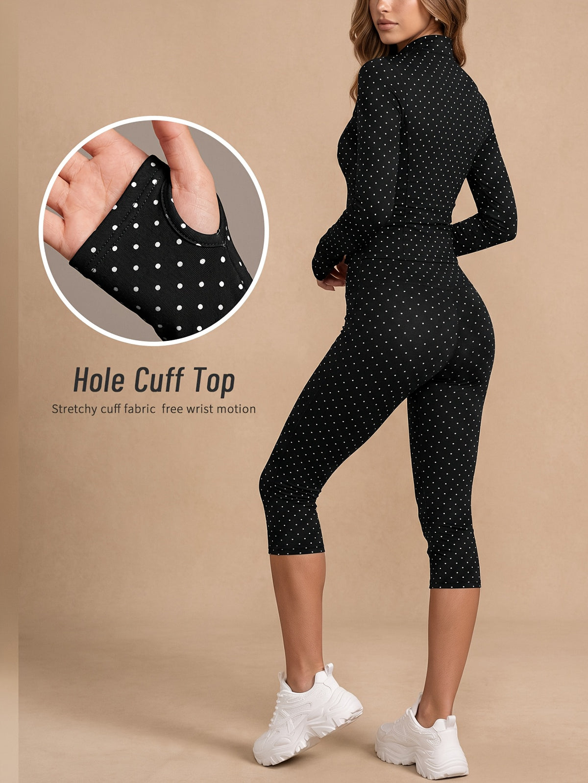 Polka Dot Jacket & Capri Set - Black