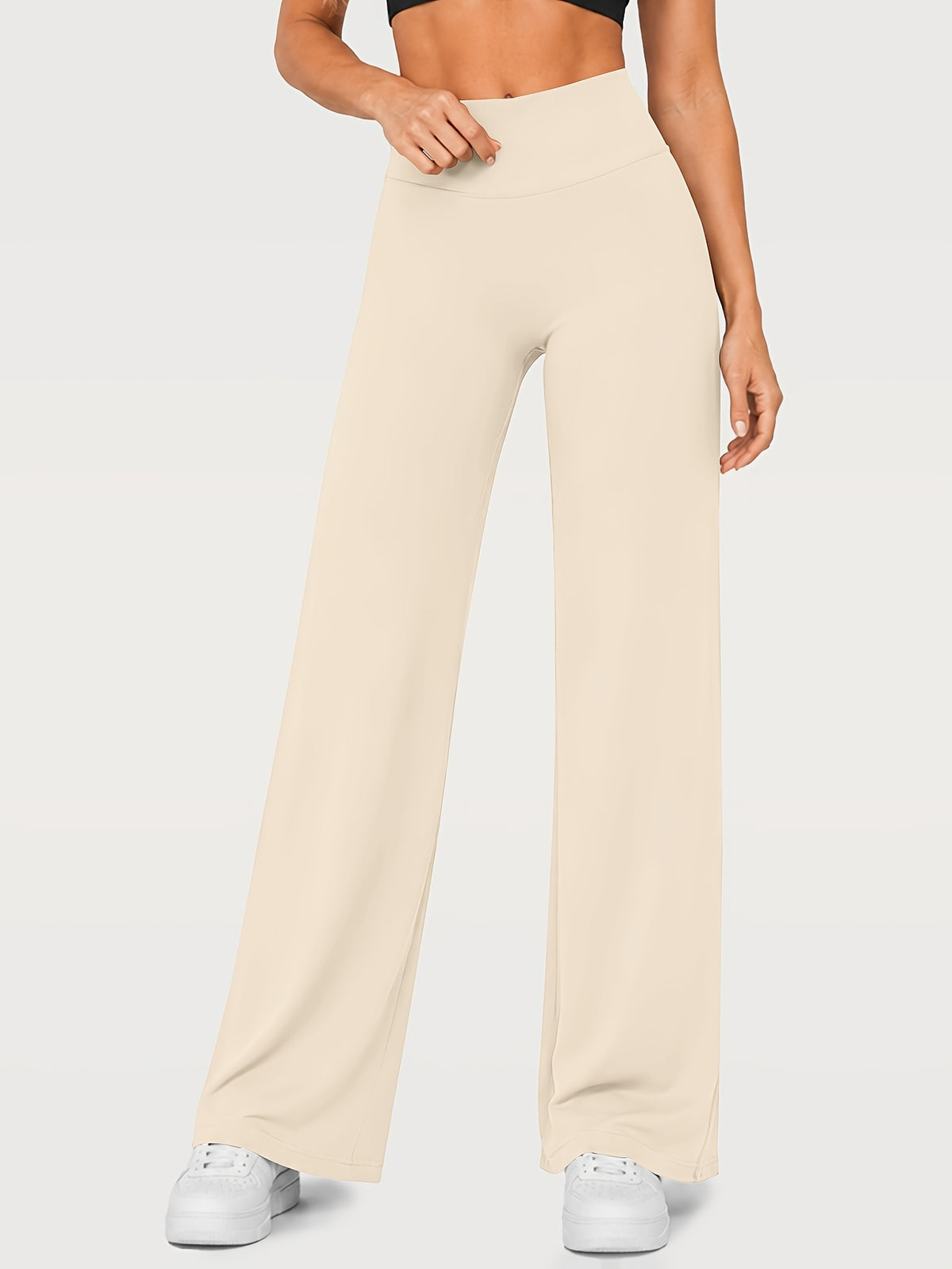 Stretch Straight Leg Yoga Pants - Beige