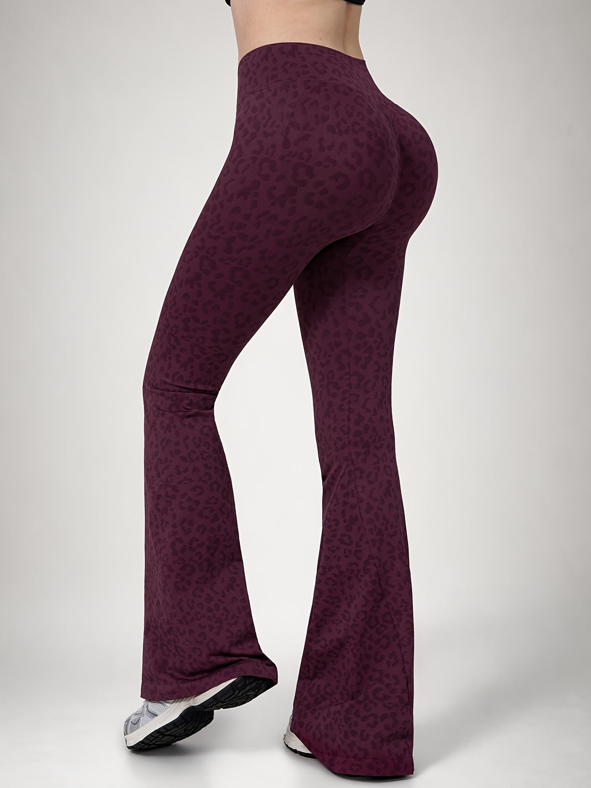 Leopard Print Flare Leggings - Plum