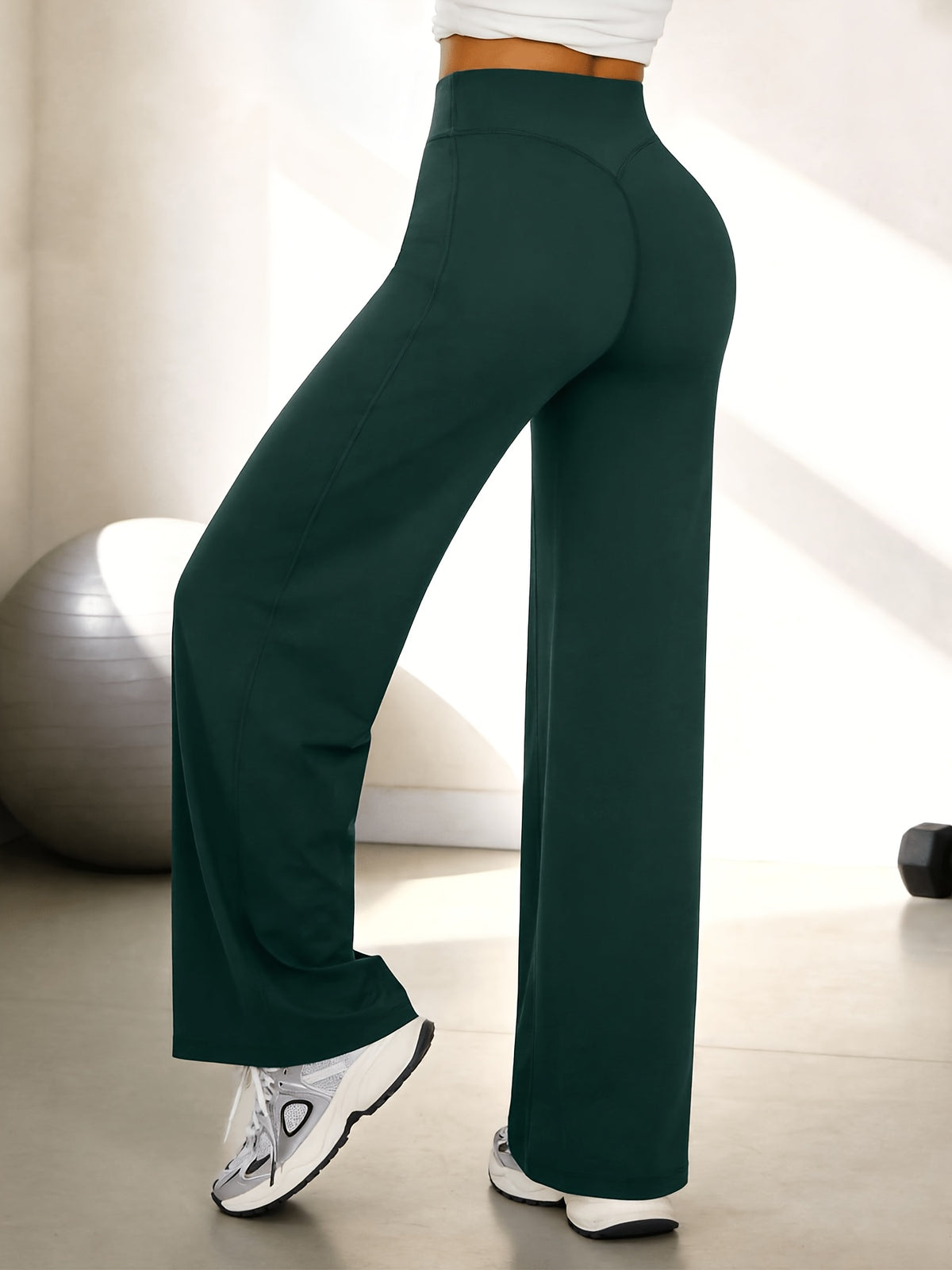 High Waist Wide Leg Yoga Pants - Dark Green