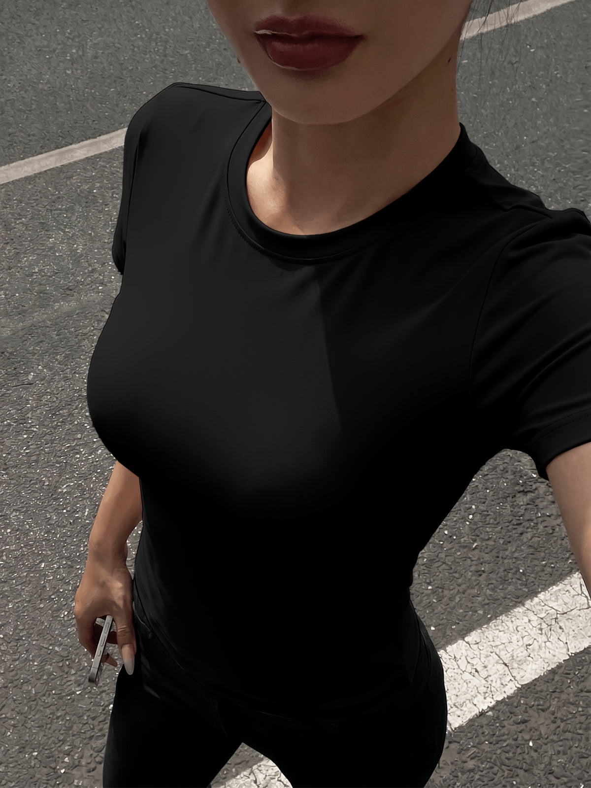 Slim Fit Quick Dry Crew Neck Tee - Black