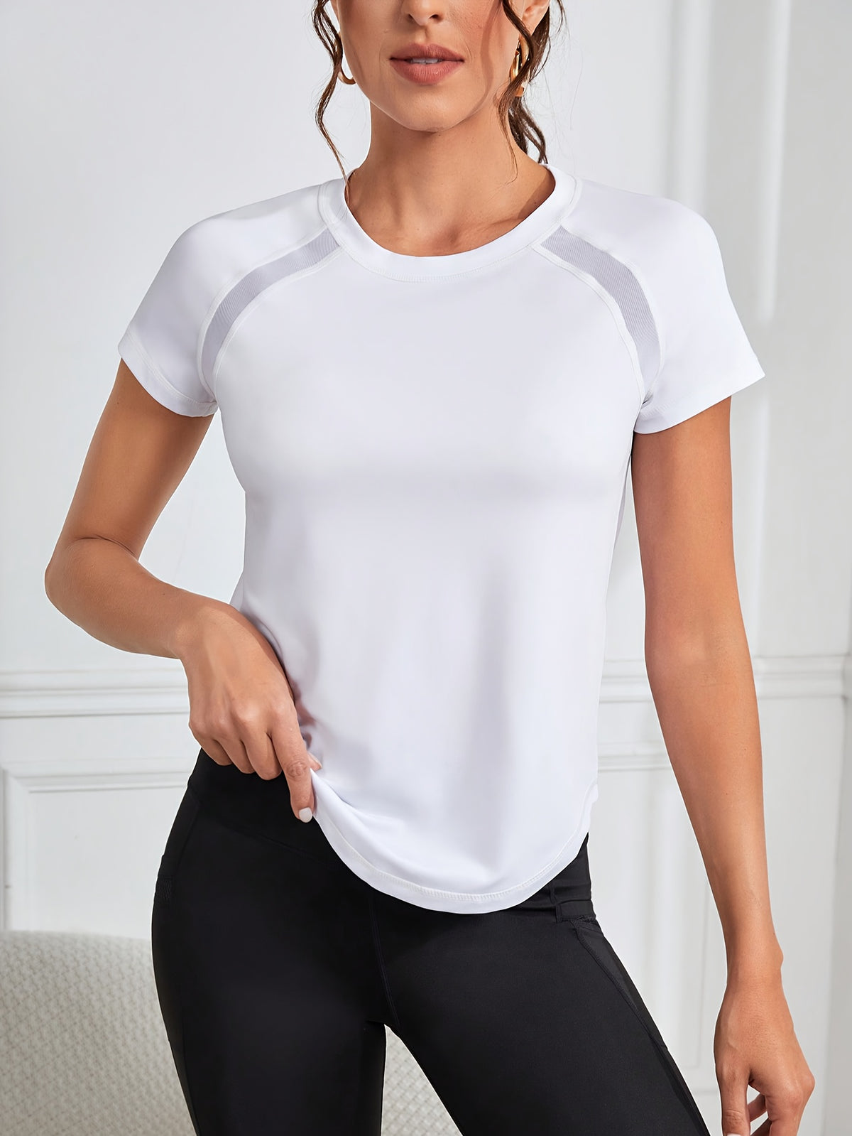 Mesh Spliced Quick-Dry Sports Tee - White