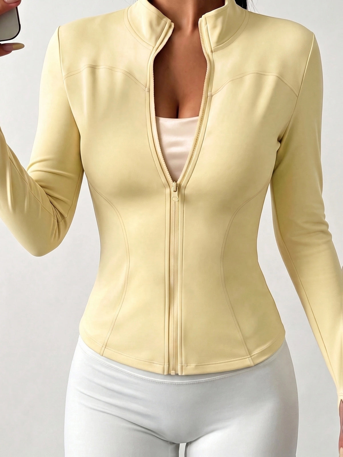 High Neck Thumbhole Zip Jacket - Bright Yellow