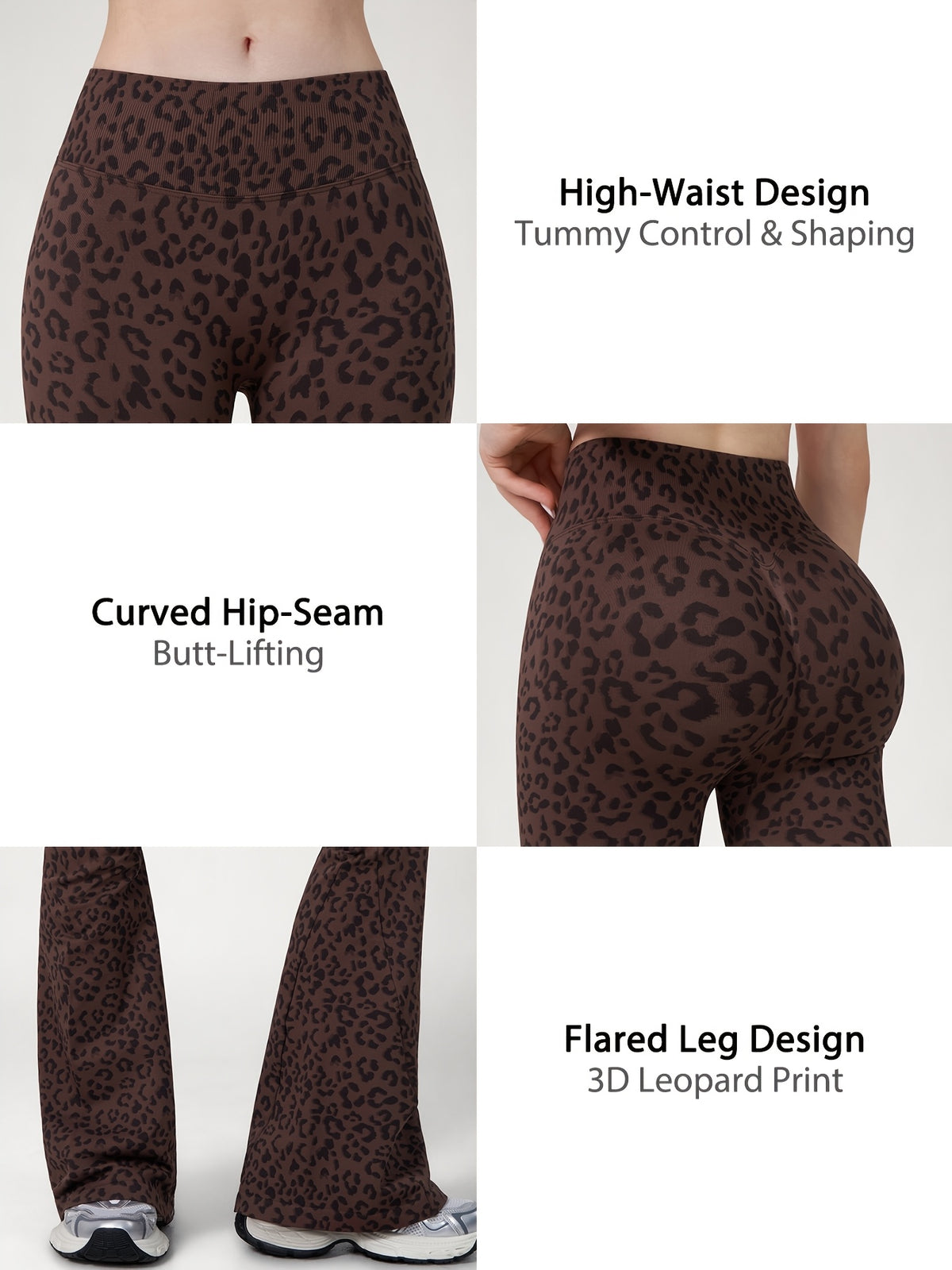 Leopard Print Flare Leggings - Brown