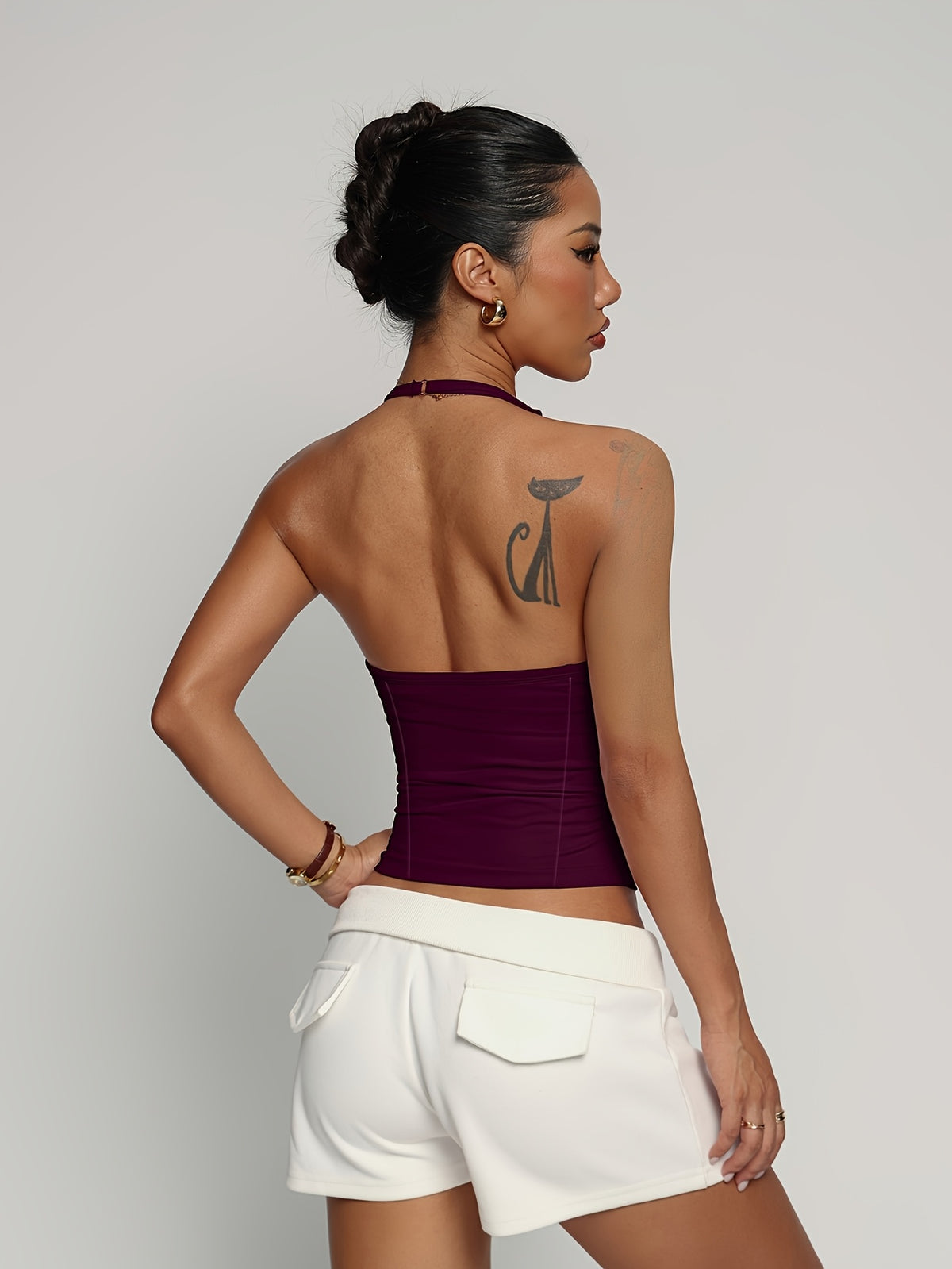Halter Twist Crop Top - Cherry Purple
