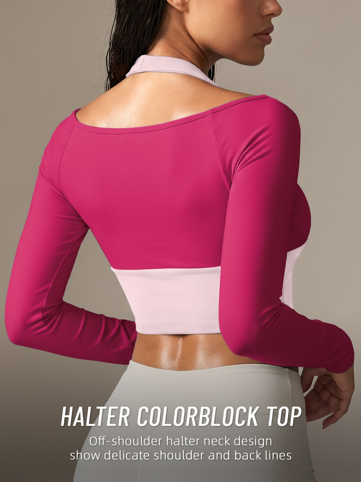 Faux Two-Piece Halter Color Block Top - Rose
