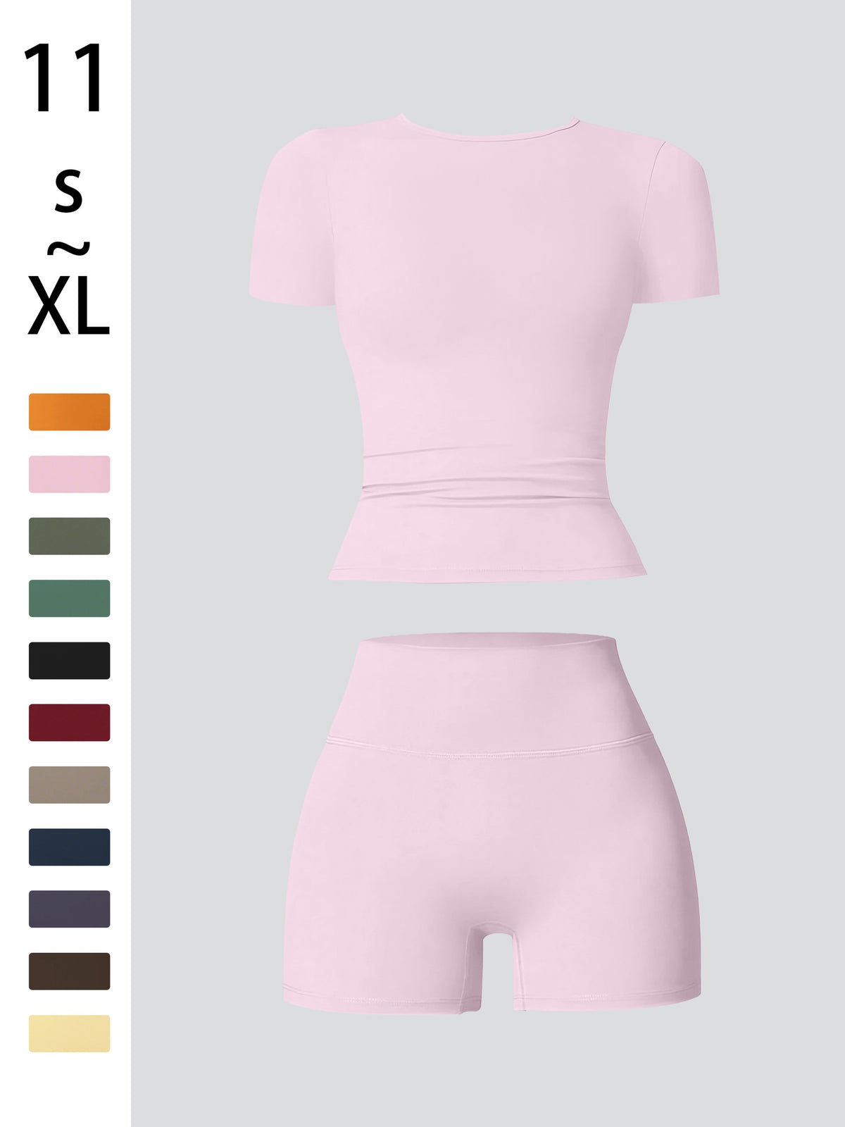 Tummy Control Top & Pocket Shorts Set - Pink