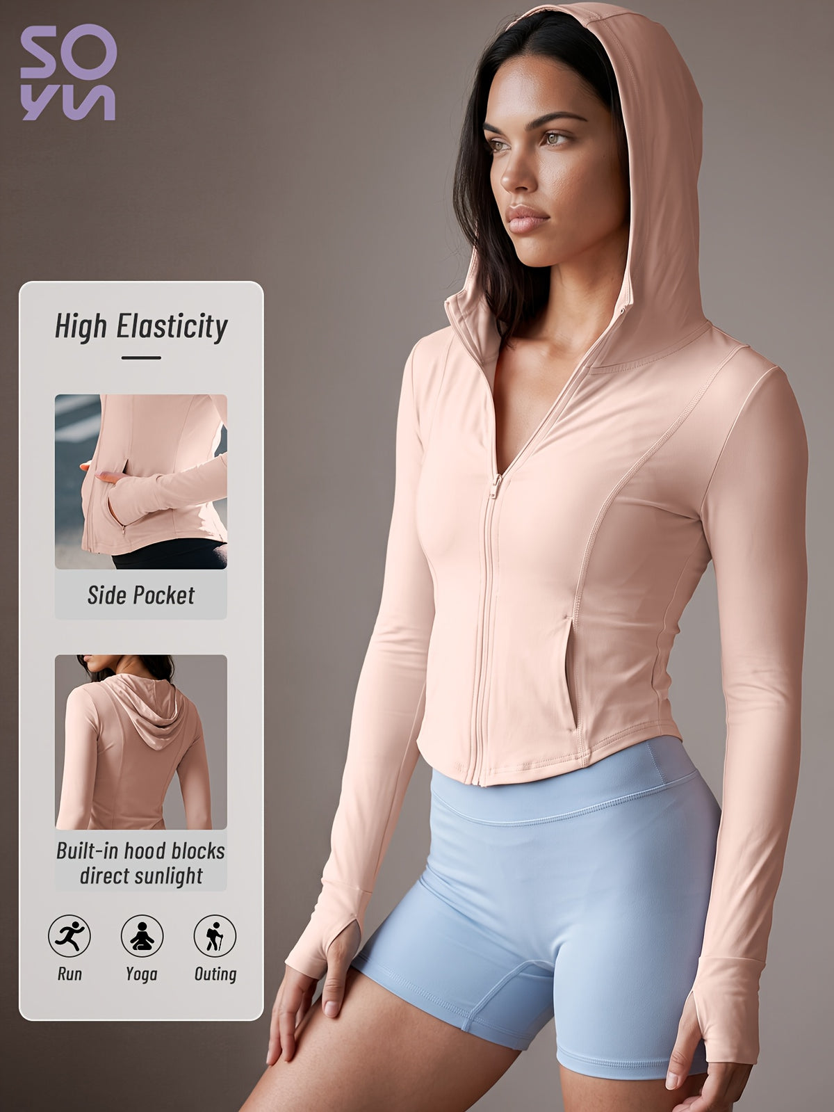 Curved Hem Hooded Pocket Jacket - Pink