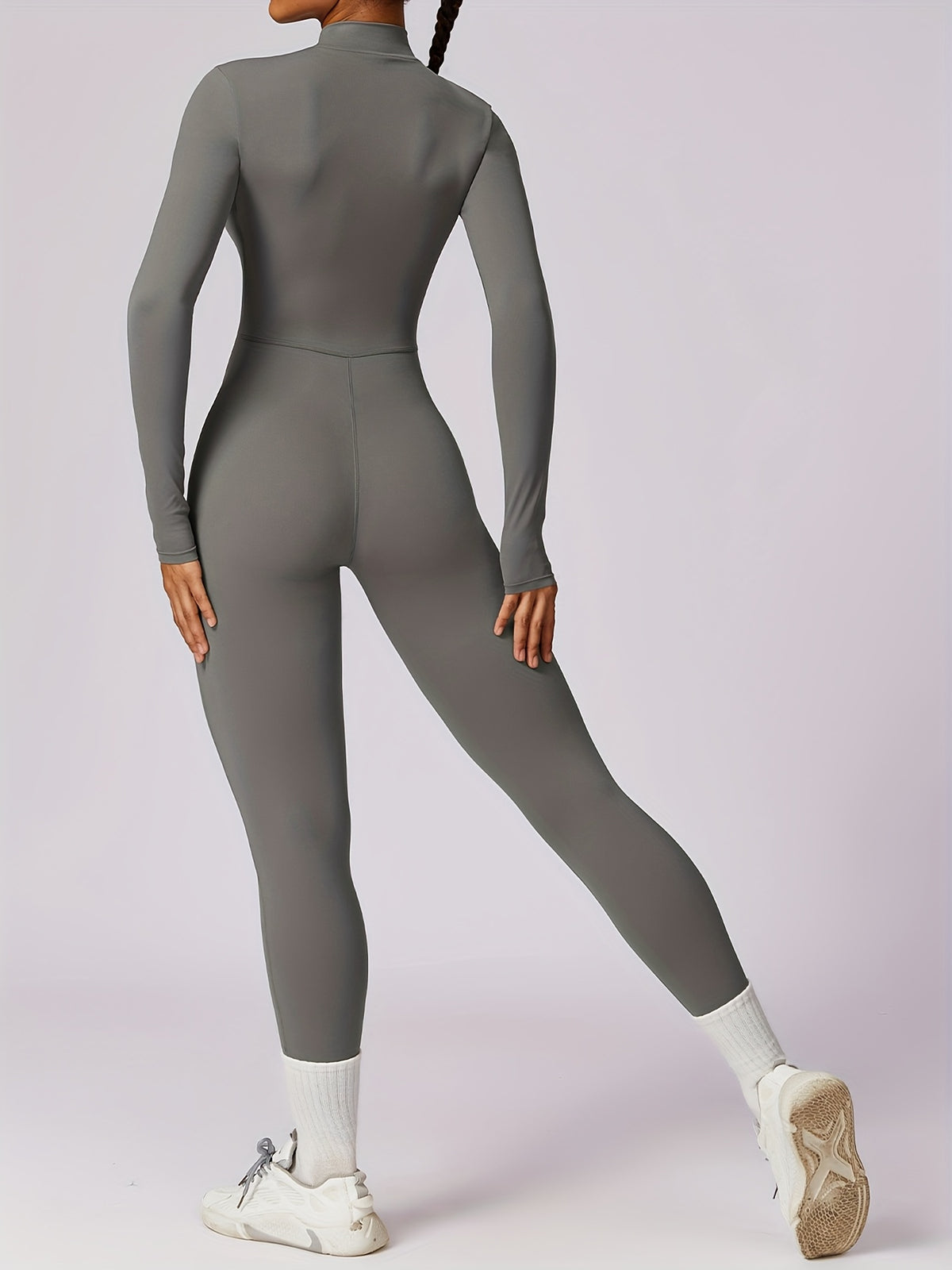 Full Zip Long Sleeve Jumpsuit - Grey