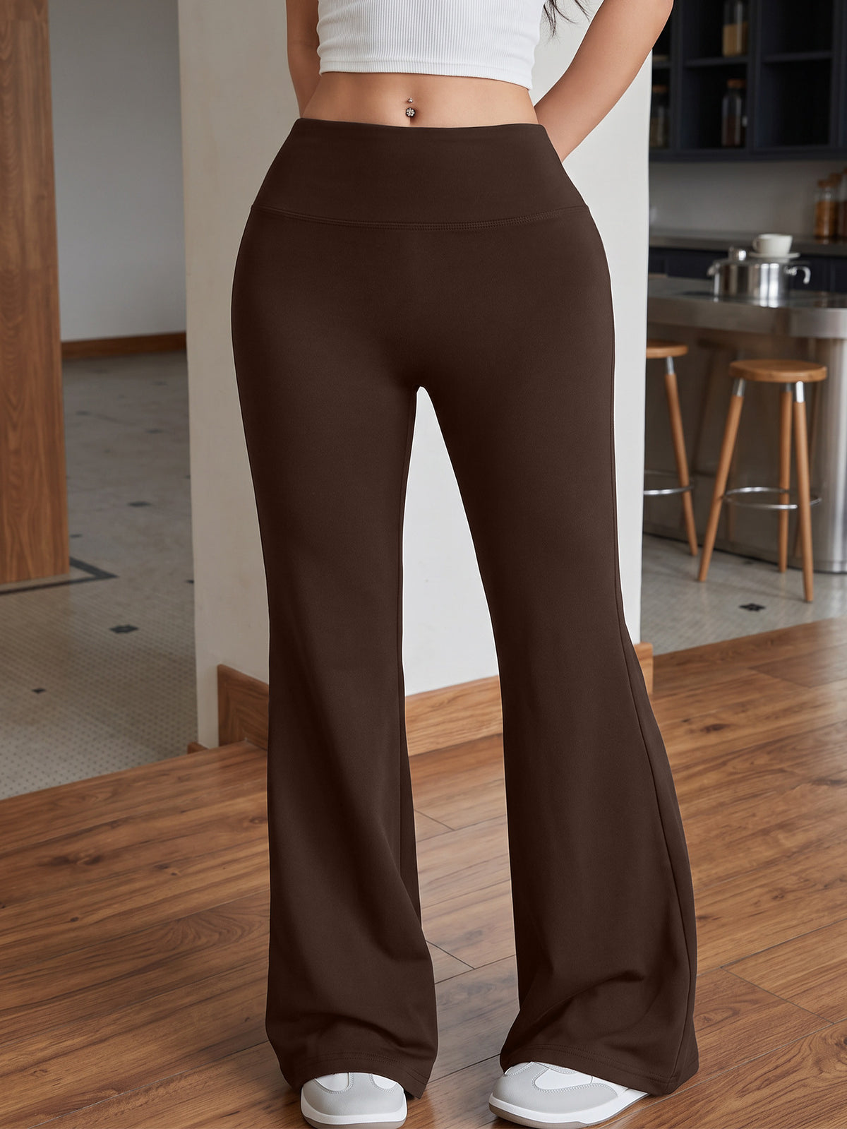 Slight Flare Tummy Control Yoga Pants - Coffee