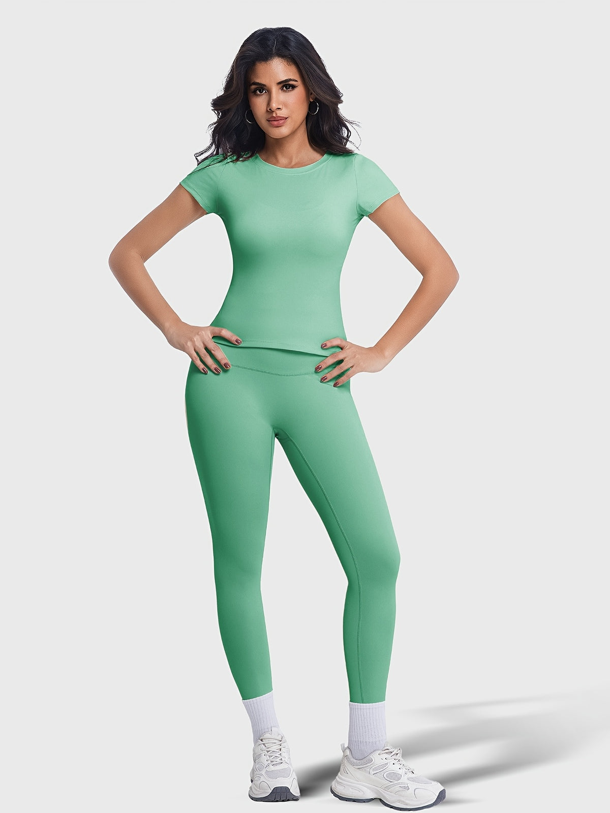 Crew Neck Tee & Leggings Set - Mint Green