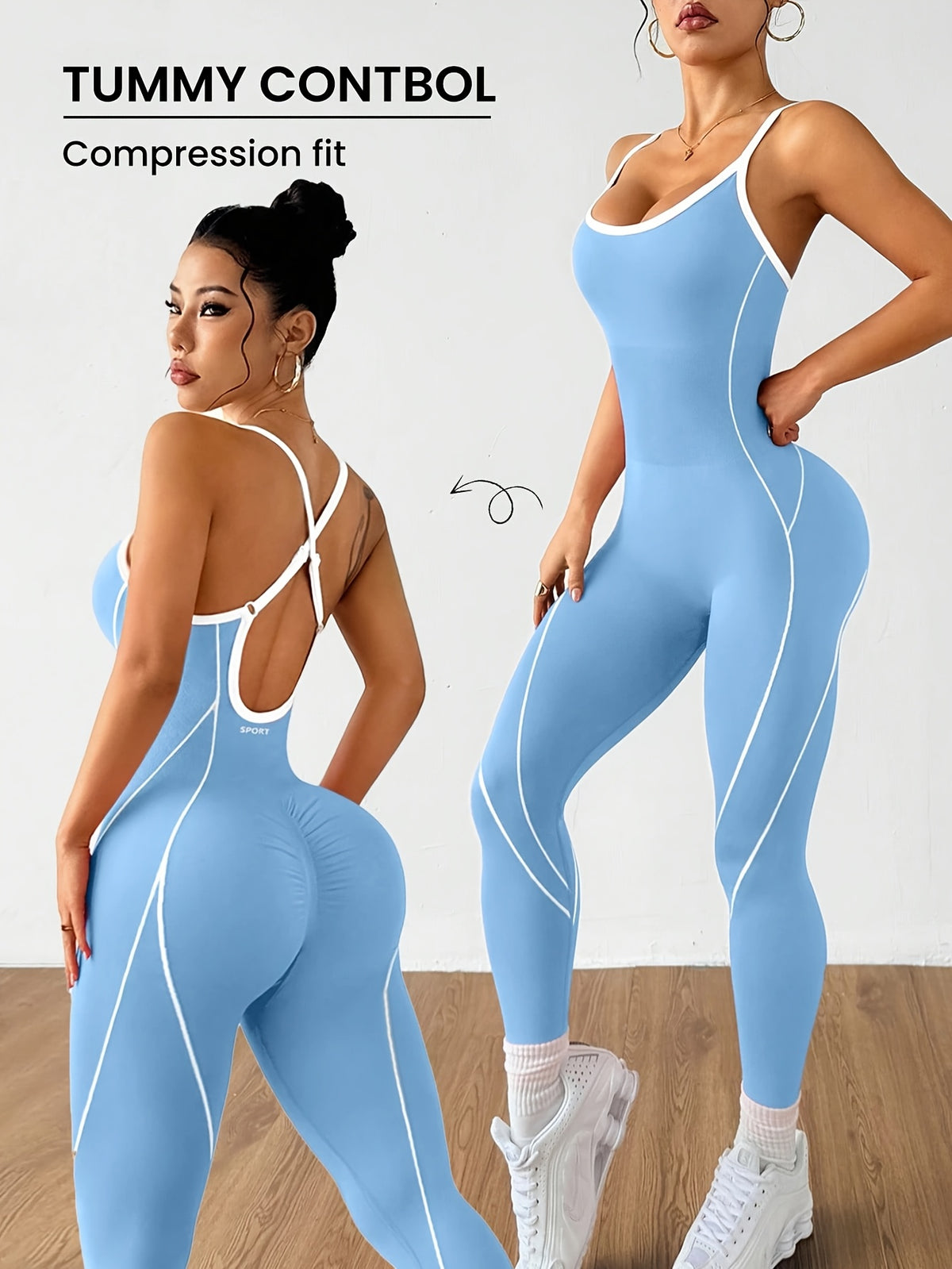 Criss Cross Back Contour Jumpsuit - Haze Blue