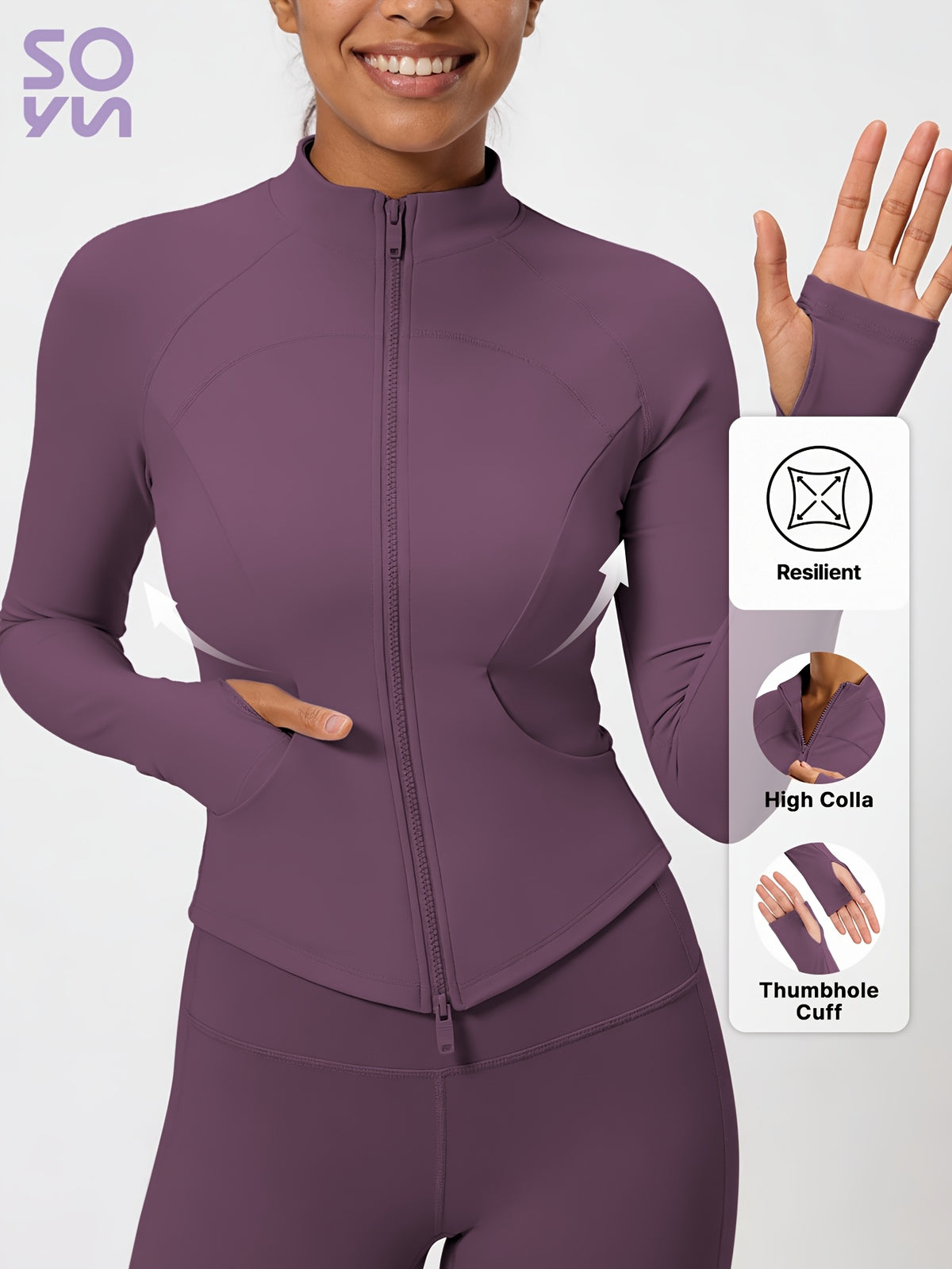 Pocket Solid Running Sports Jacket - Deep Purple