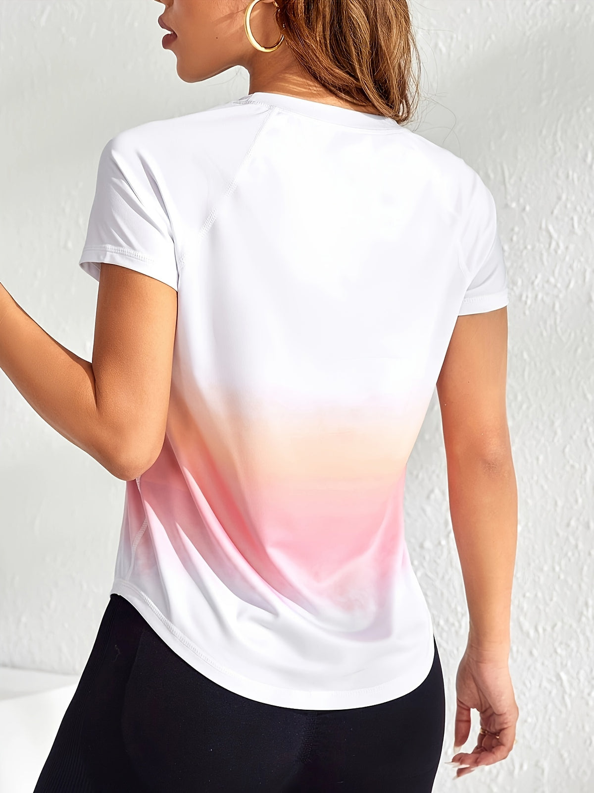 Raglan Curved Hem Sports Tee - Pink Ombre