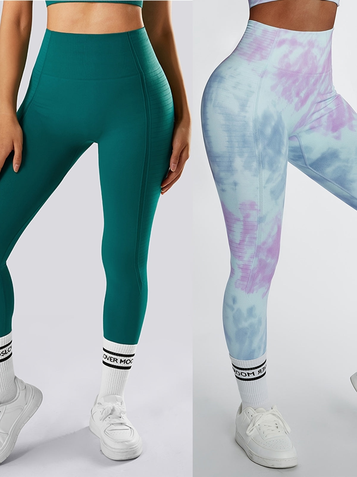 2 Pack Tie Dye Seamless Leggings - Green & Lilac Tie Dye