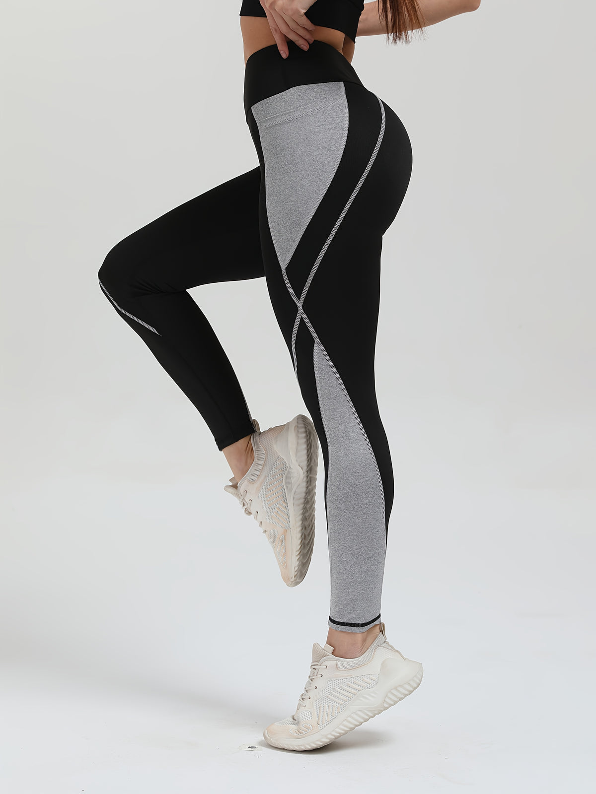 Two-Tone Running Tight Leggings - Black Gray