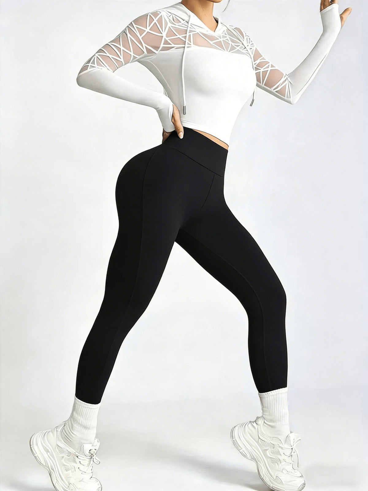 Cropped Thumbhole Lightweight Hoodie - White
