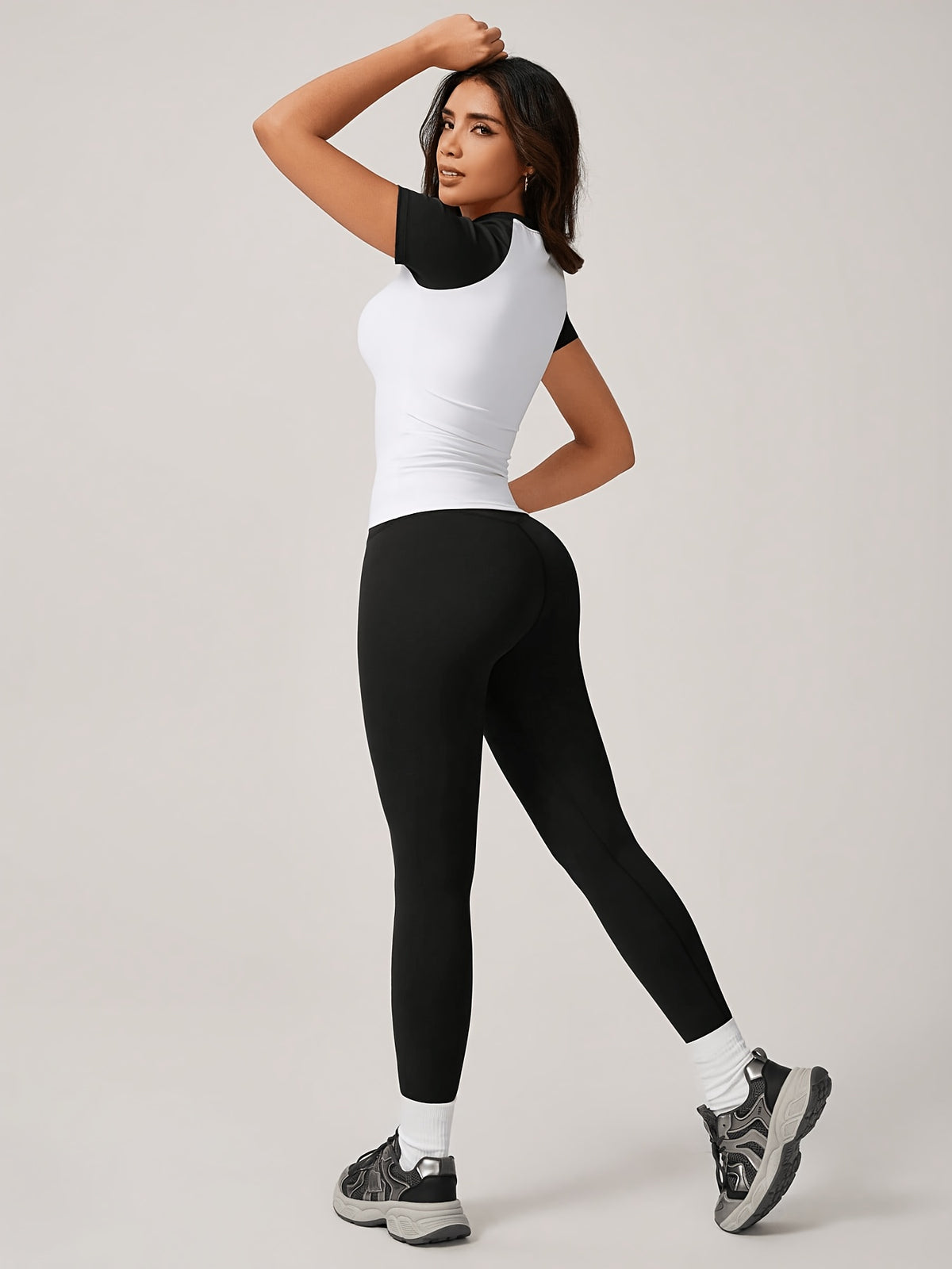 Colour Block Tee & Leggings Set - Black & White