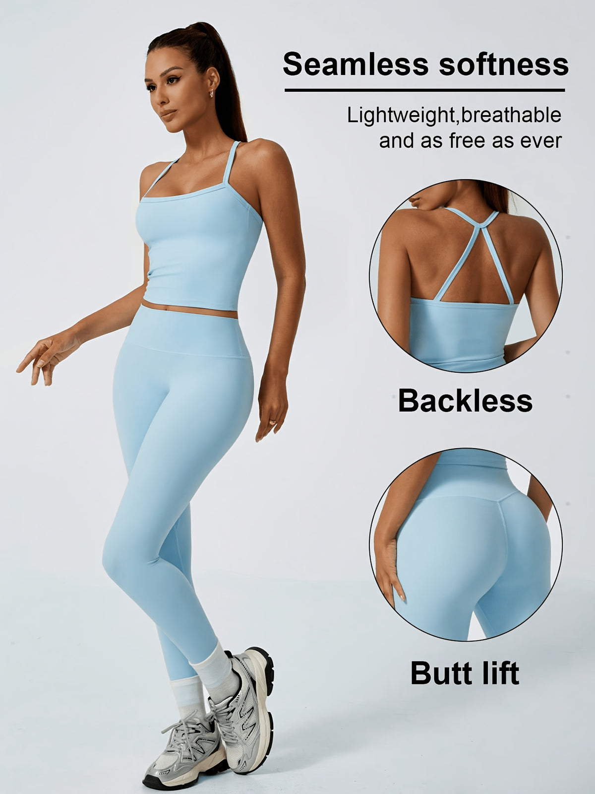 Backless Bra & Leggings Set - Sky Blue