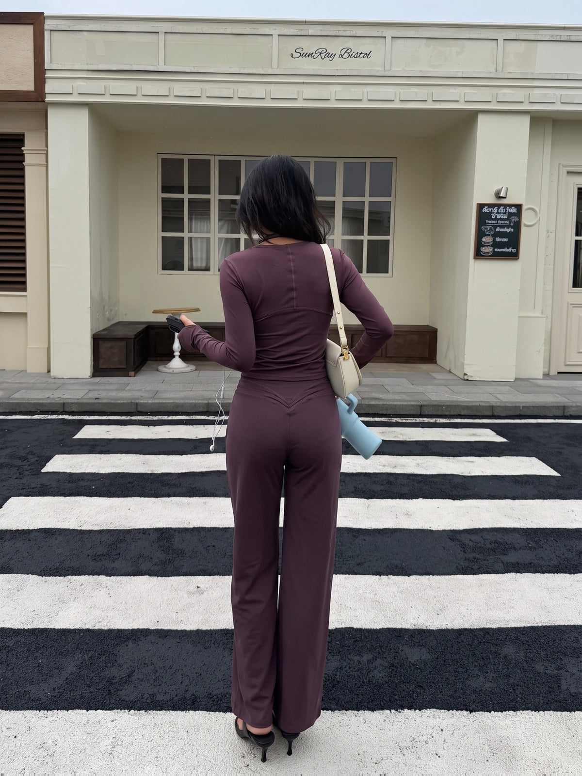 Square Neck Top & Flare Pants Set - Deep Purple