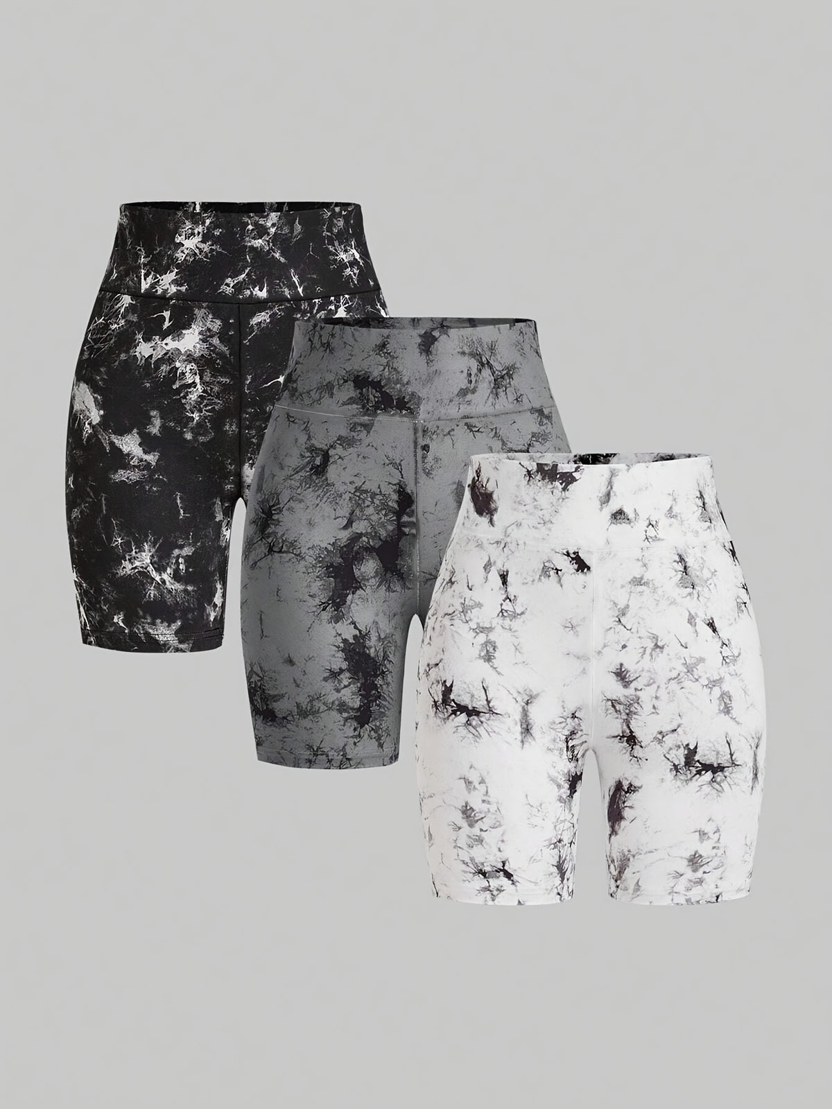 3 Pack Tie-Dye Fitted Athletic Shorts - Black, White & Grey