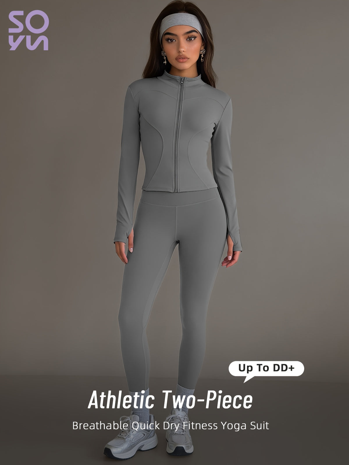 Zip Up Jacket & Slim Yoga Pants Set - Gray